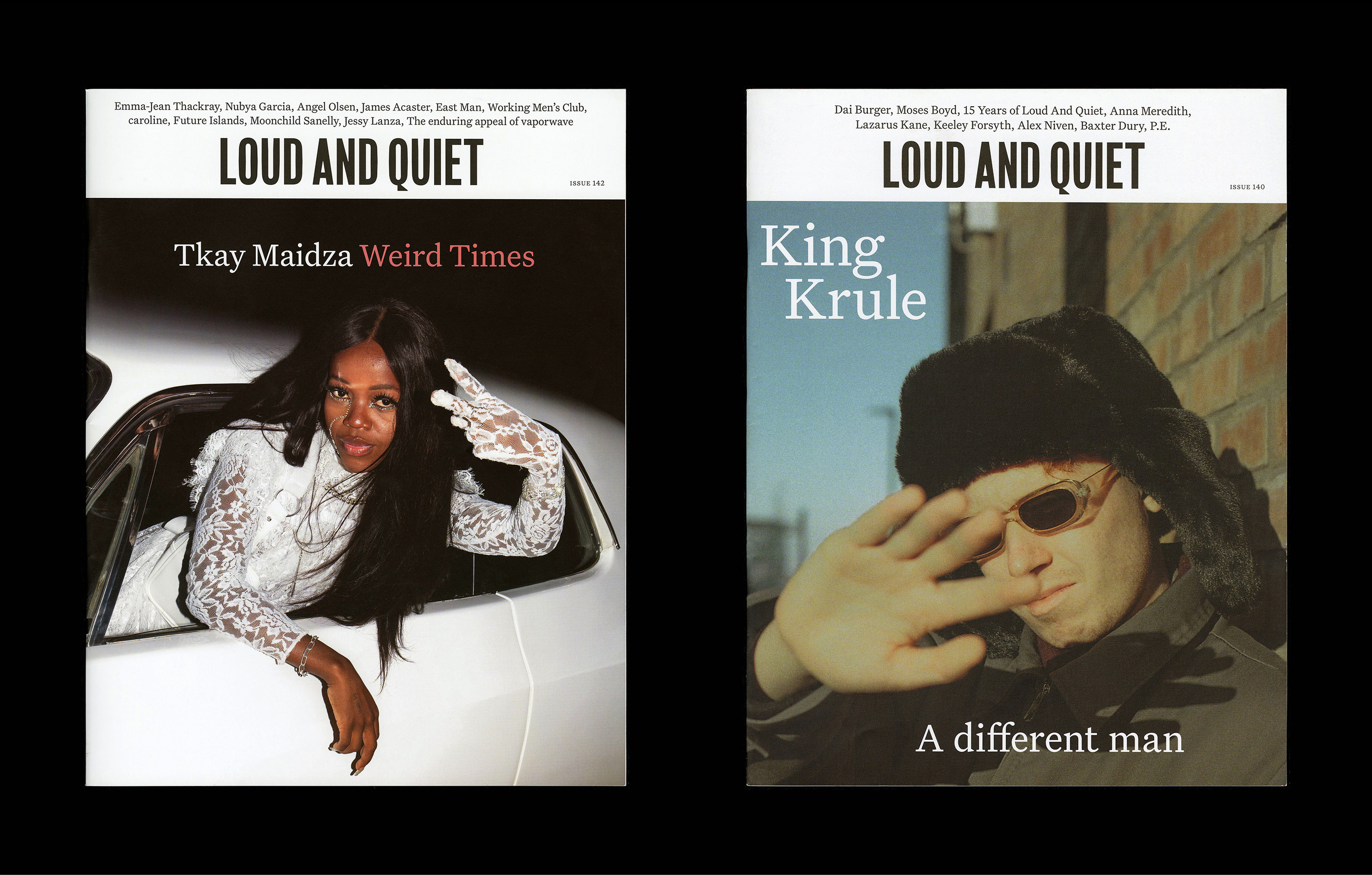 Loud And Quiet Magazine – design and layout for around 37 issues, between 2016 and 2021 Art director: Lee Belcher. Studio: B.A.M. London