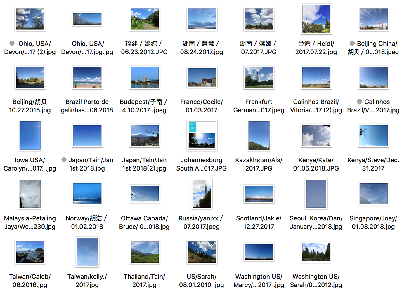 I collected pictures of the sky from 18 countries and regions.