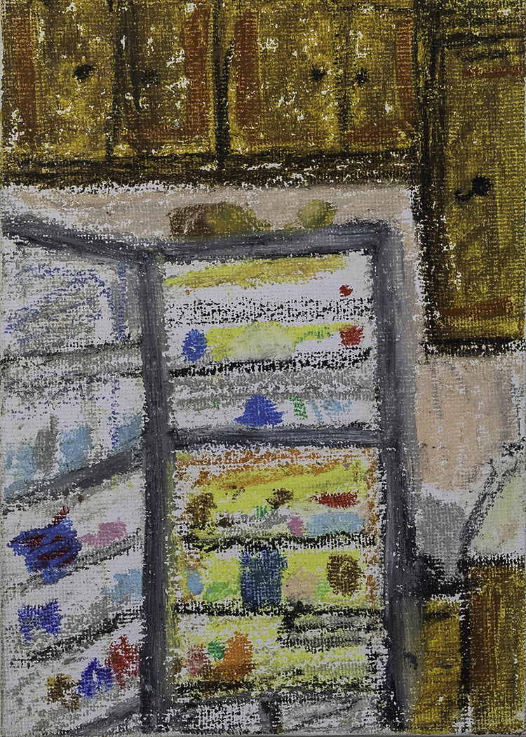 Fridge 'A' at 125 N. Carson  (2022)  N-Dimension  5x7 in Oil Bar on Cotton Paper