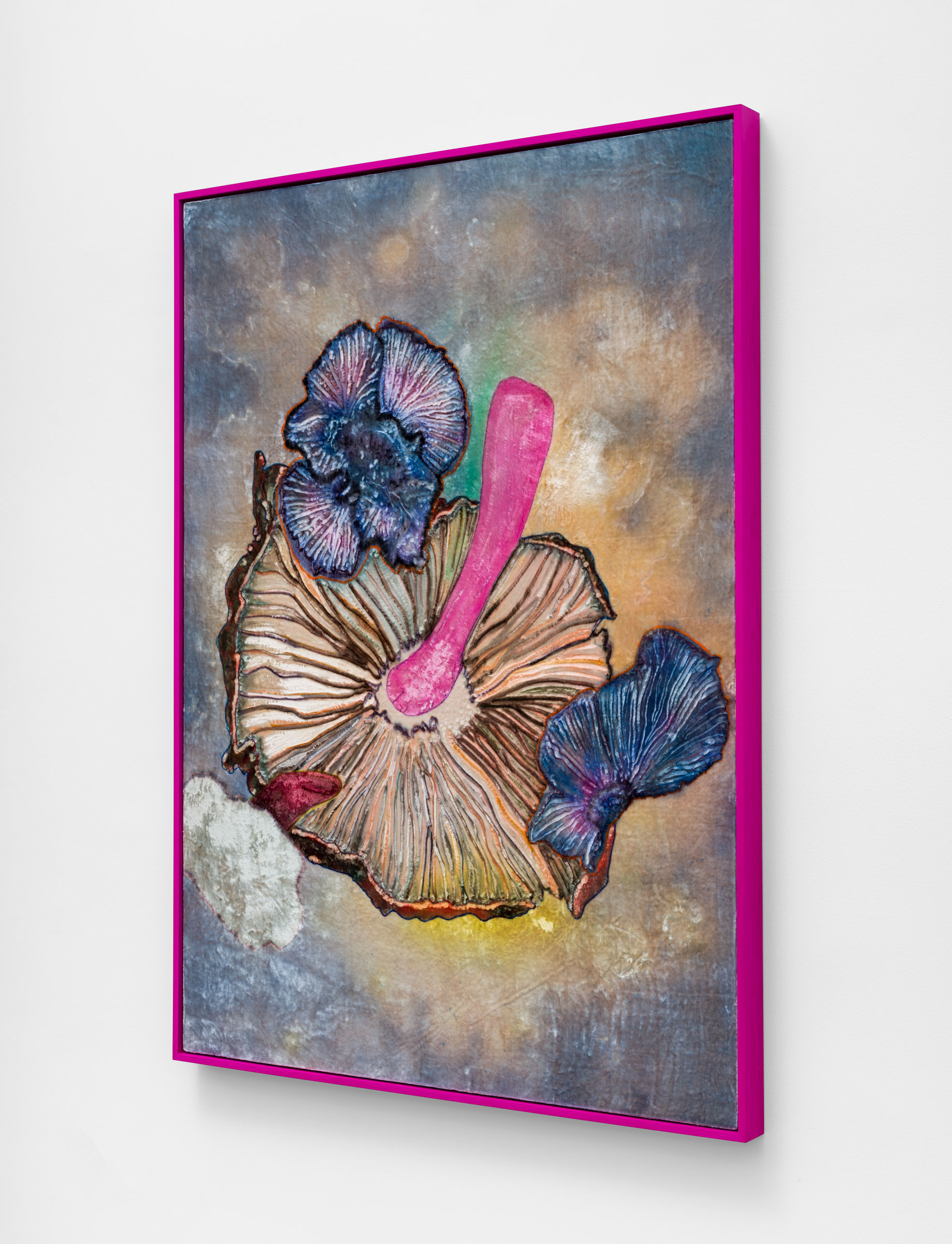 Travis Boyer Mushrooms / Monday, 2023 Dye on Silk Velvet Panel in Artists Frame 60 x 42 3/4 In 152.4 x 108.6 cm