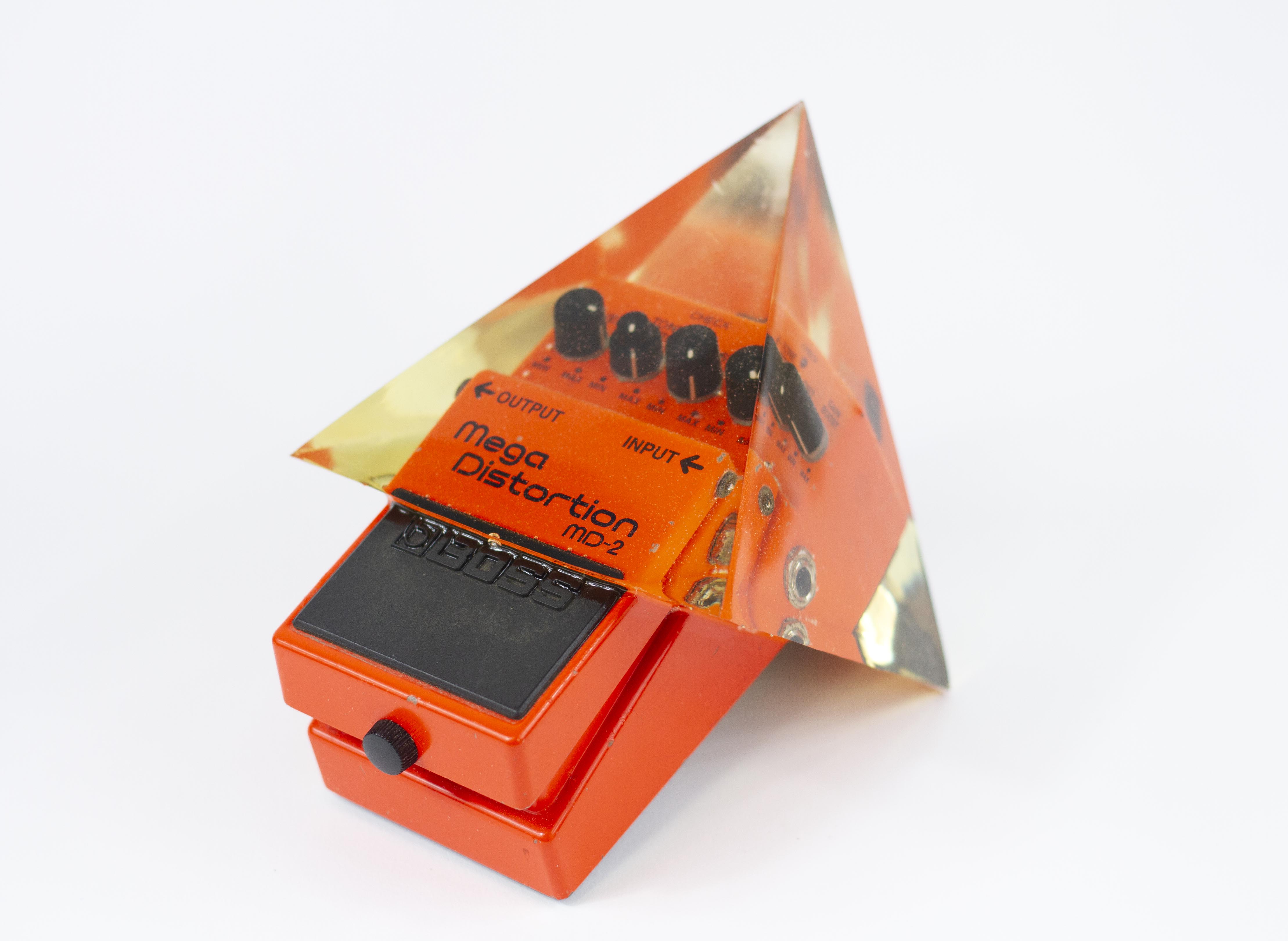 Snippet (Mega Distortion), 2018, 6.5"x5"x4.5". Boss MD-2 Mega Distortion effect pedal, epoxy resin