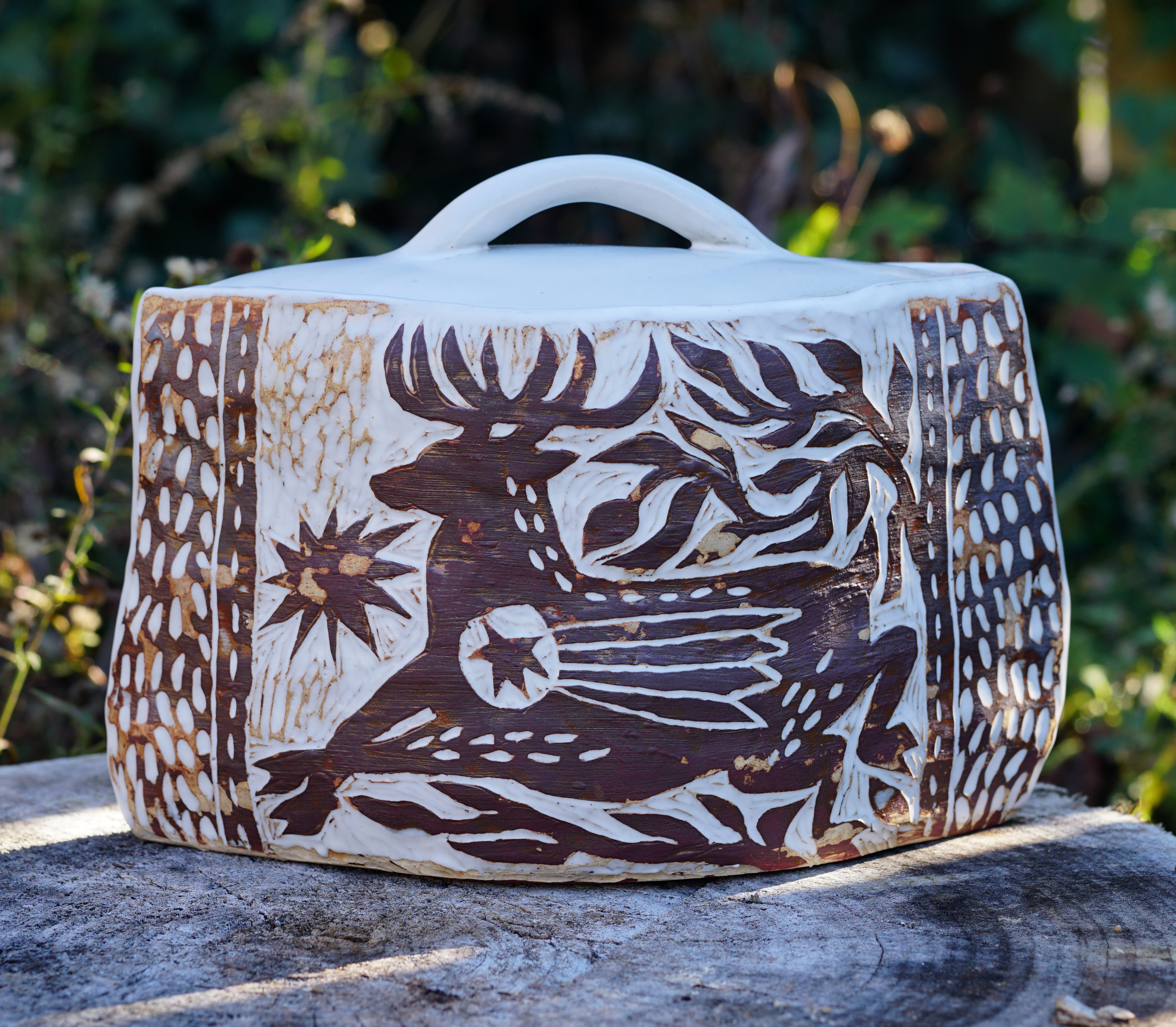 Wild Hart Box, stoneware with sgraffito