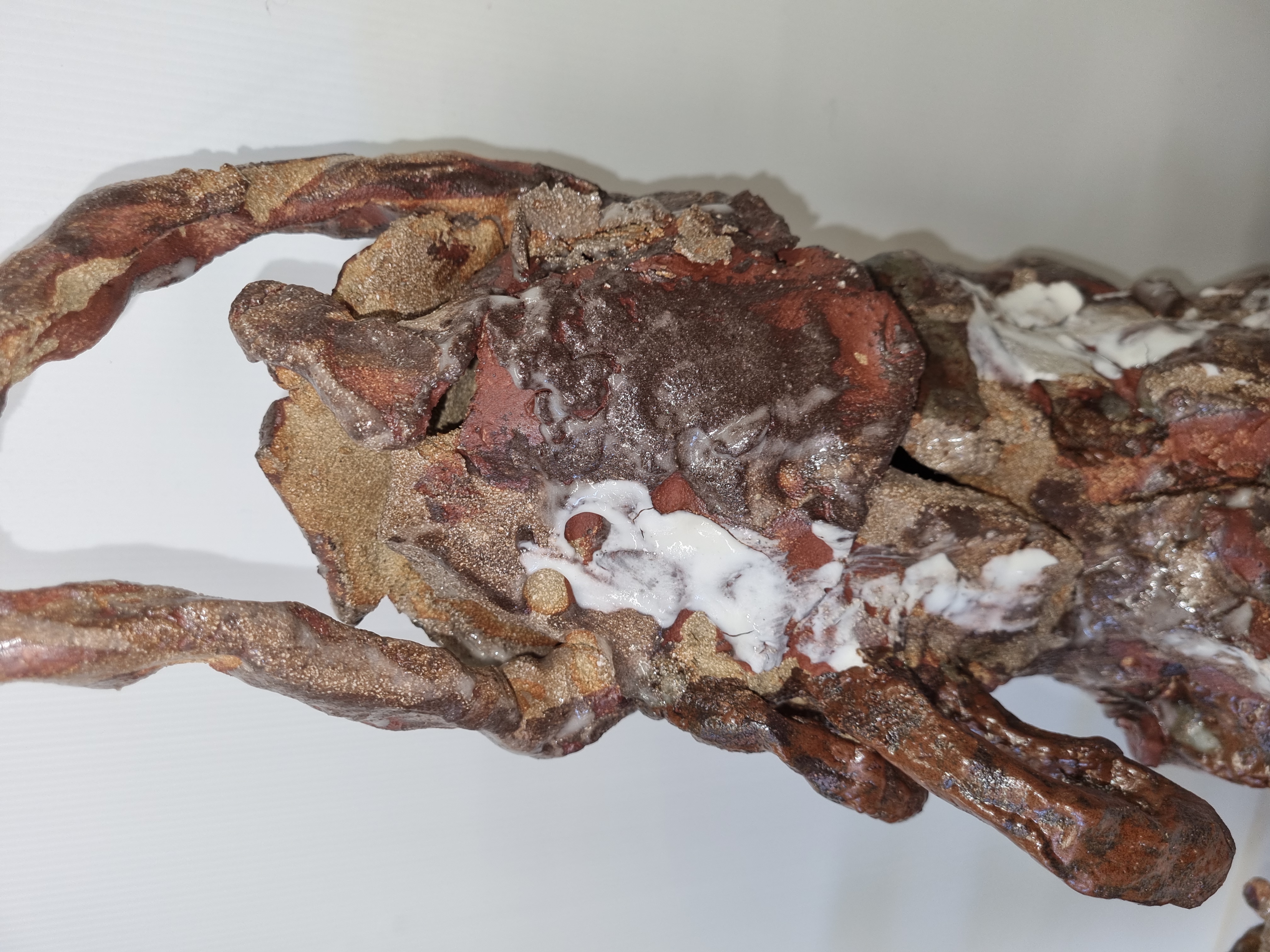 Close up on Bellies, Touch, stoneware, devon slip, waste porcelain slip, thames glaze, wood ash glazes, 2022