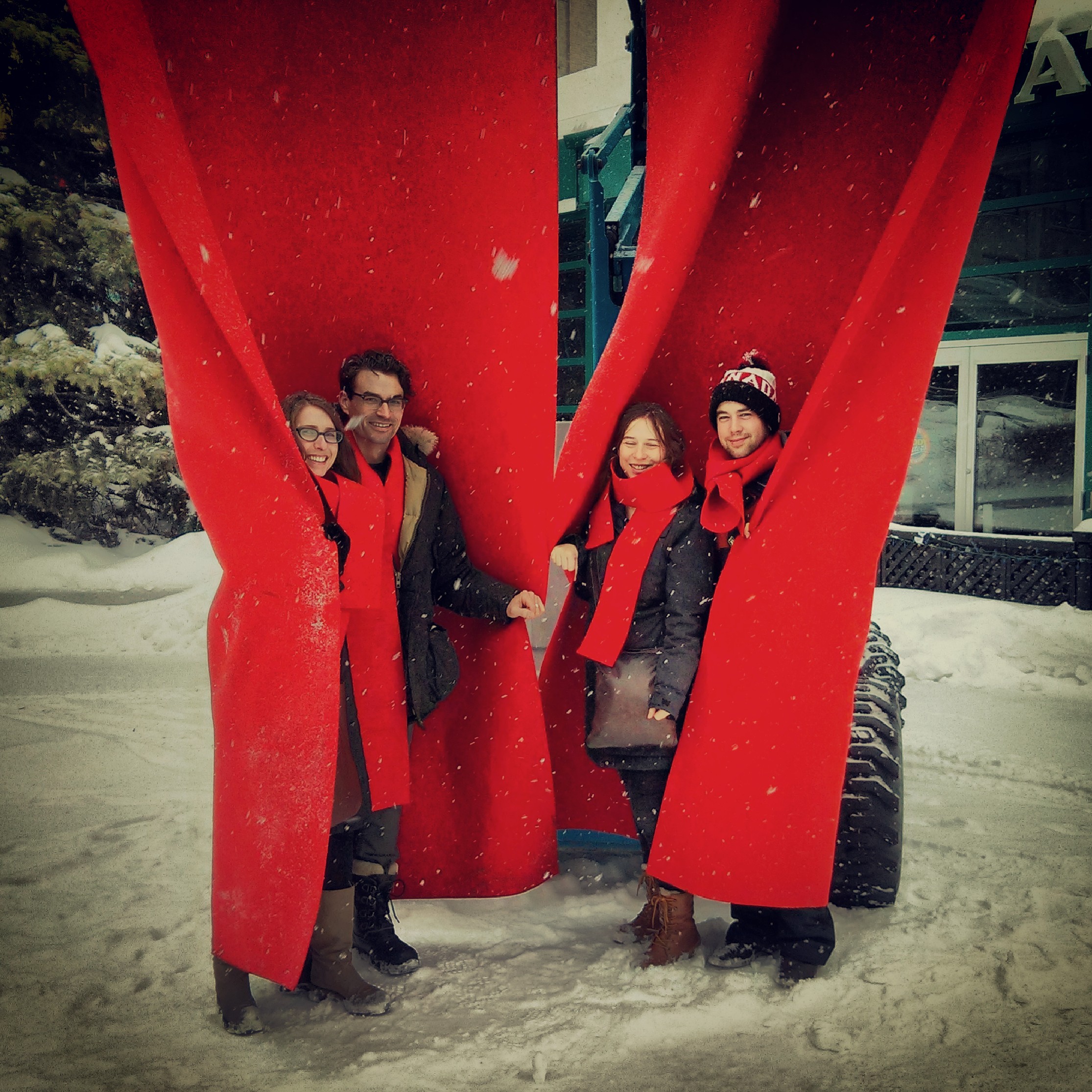 WORKSHOP team posing with Red Blanket during install