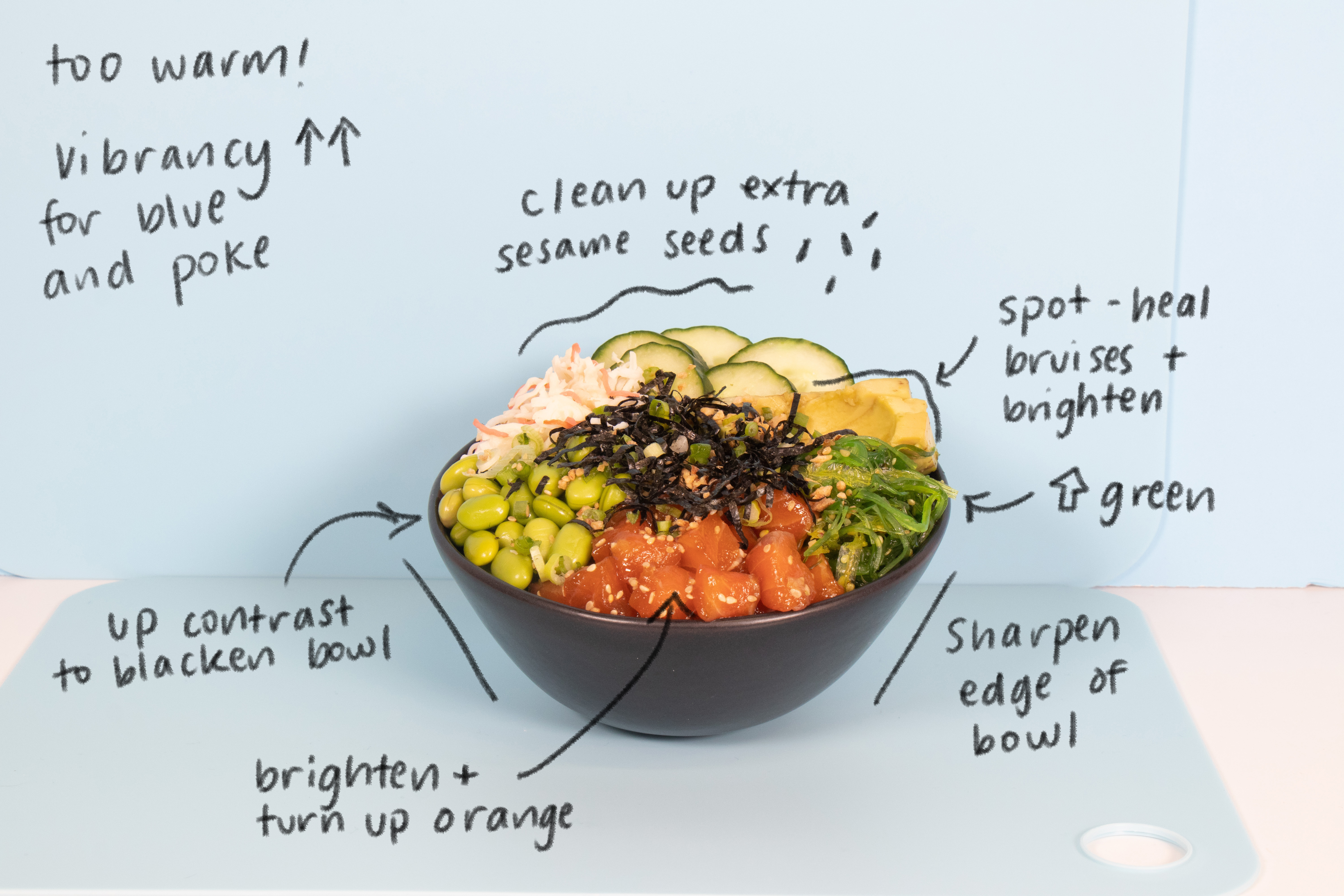 Adobe Lightroom edits to poke bowl.