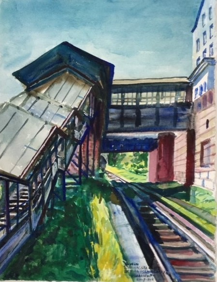 S-Bahn Botanische Garten Berlijn 2015 - watercolor 80x60 cm