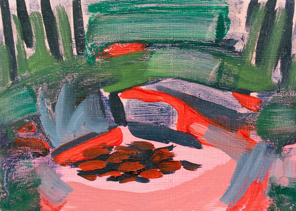 Quarry Fire, oil on panel, 5 x 7 inches, 2017.