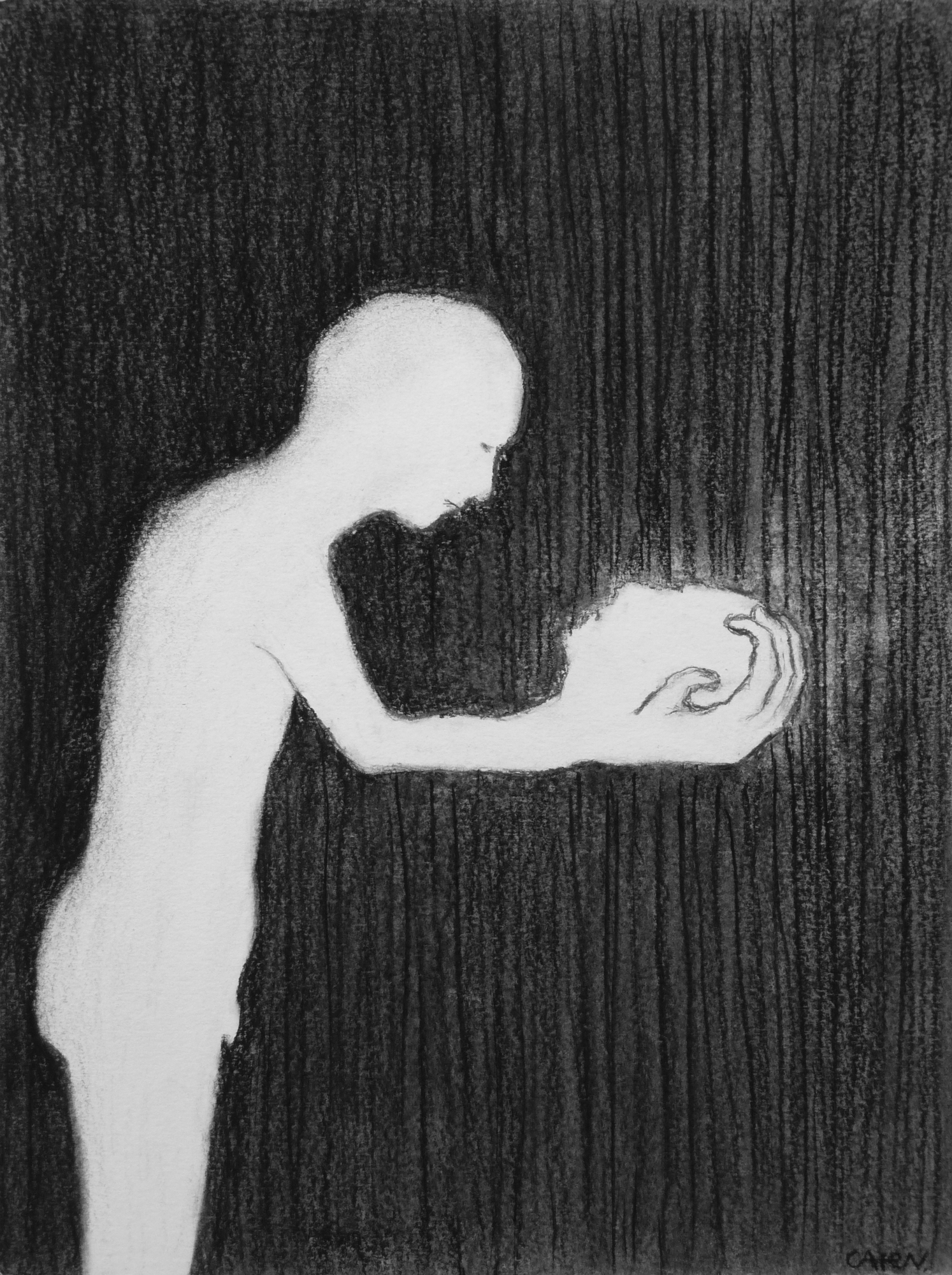 grafiet en houtskool op papier, 40 x 30 cm, 2019 [collectie Henk van der Reijd]