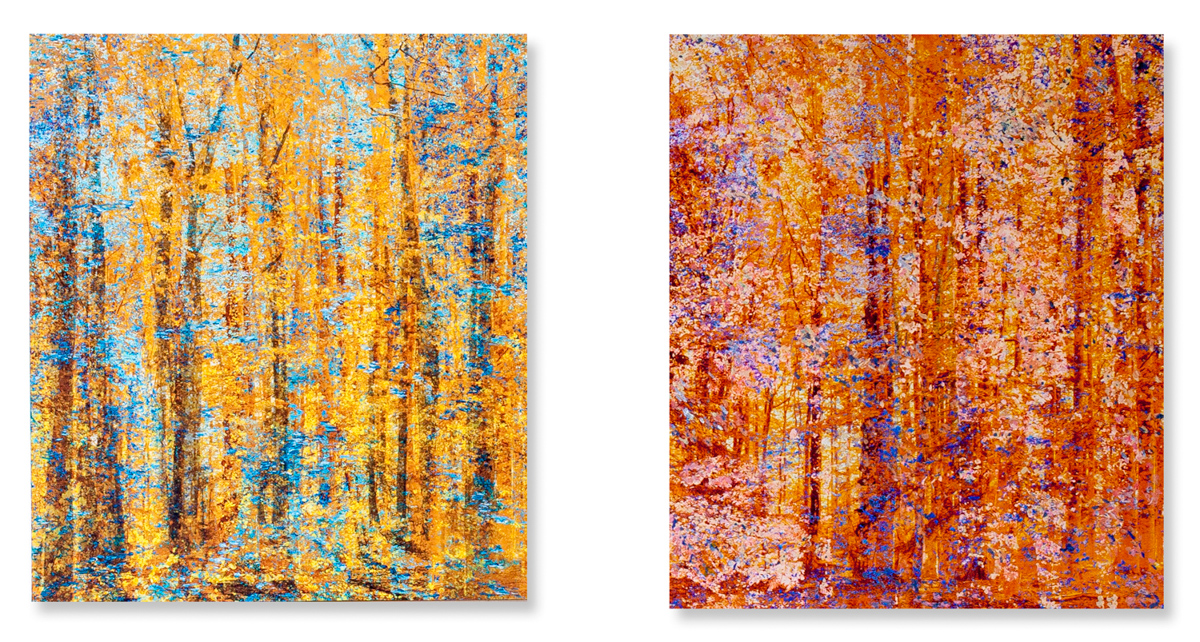 "Myst&egrave;res", Jaune bleu(VENDU)) / rose orang&eacute;, 28x32,6cm - 2020