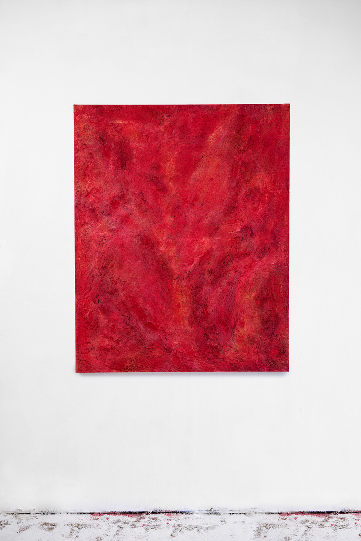 "Relief r", 2025, soil, pigments, mixed media on canvas, 140x100 cm
