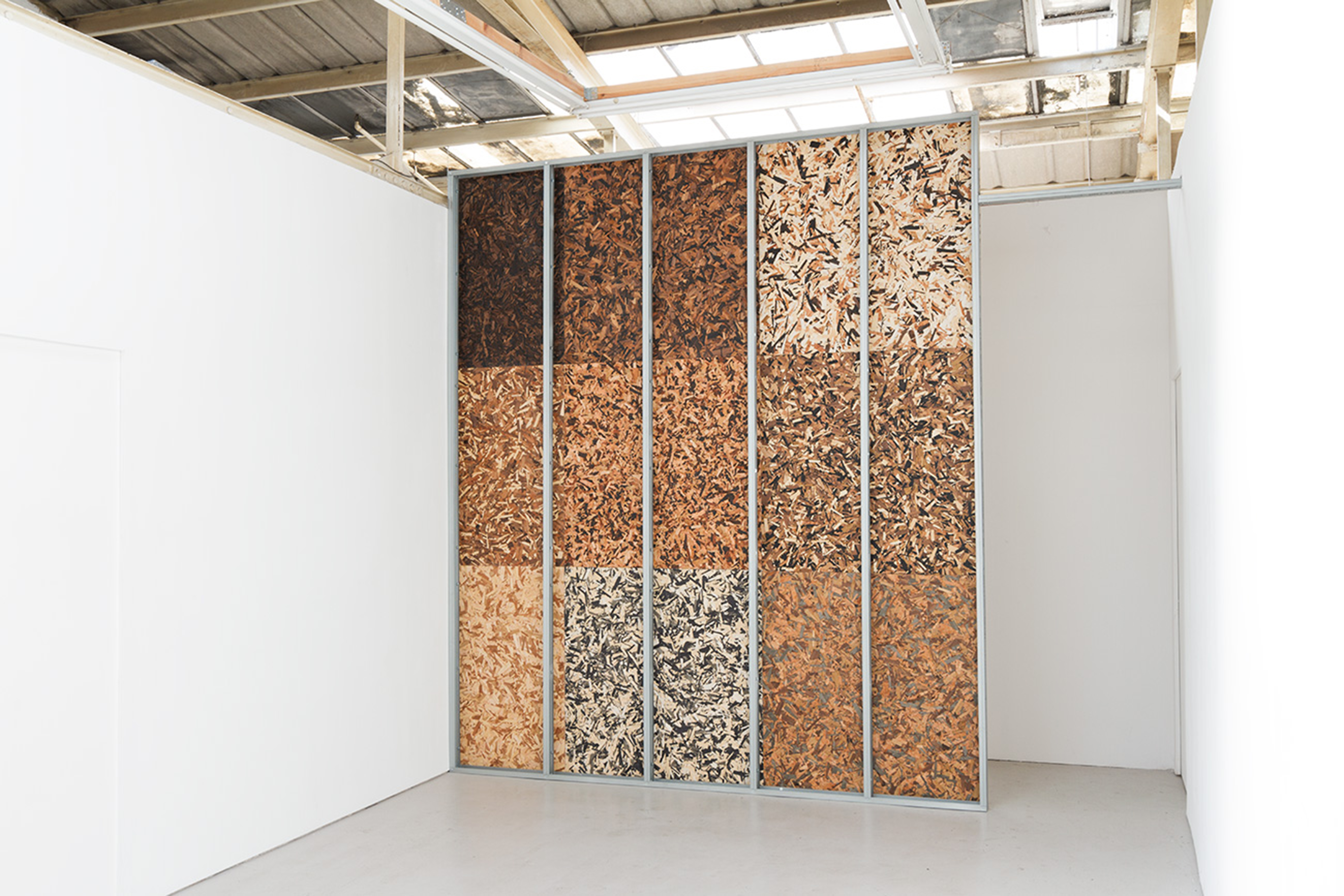 Let Me Just Put My Face On, 2016. Hardwood veneers, tree sap bio-resin, aluminium stud wall 330 x 275 x 8 cm