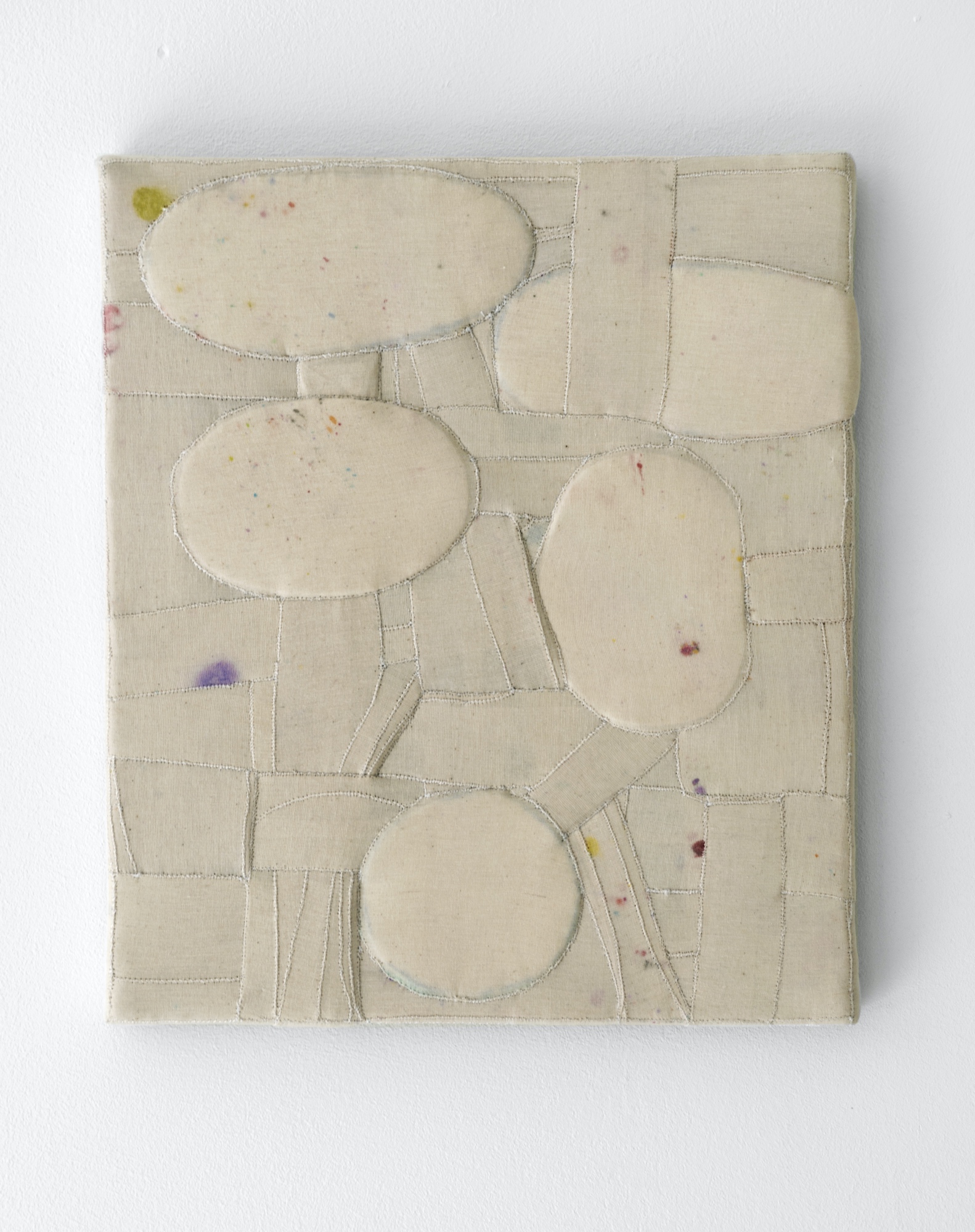 Untitled, 2022 . Color Pencil and watercolor on fragments of cloth hand stitched on a wooden stretcher . 35 x 30 cm . Collection Kunstmuseum Den Haag, The Netherlands