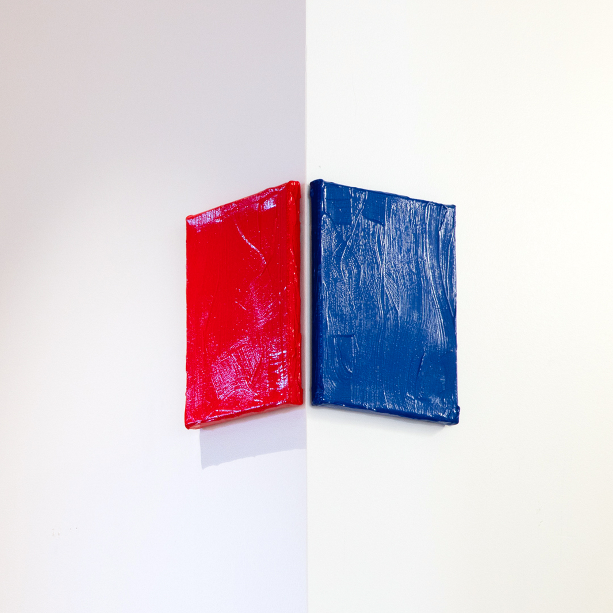 Incidental (Blue) & Incidental (Red), 2019, Acrylic on canvas, 10 x 8 (x2), Installation view