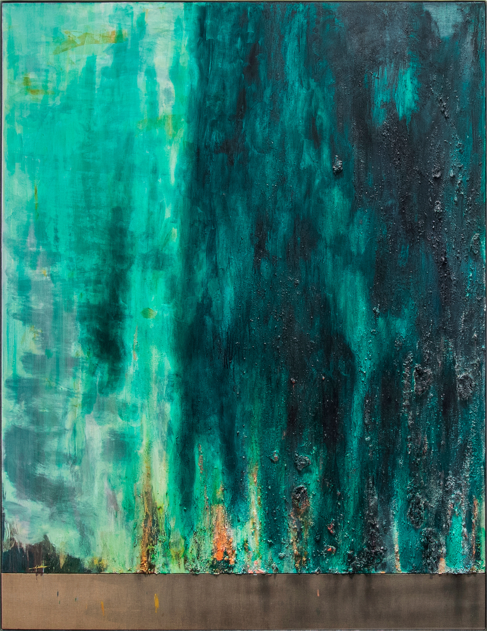 Days dripped down II, oil, sand and gesso on linen, two parts in iron frame, 220x170 cm, 2022