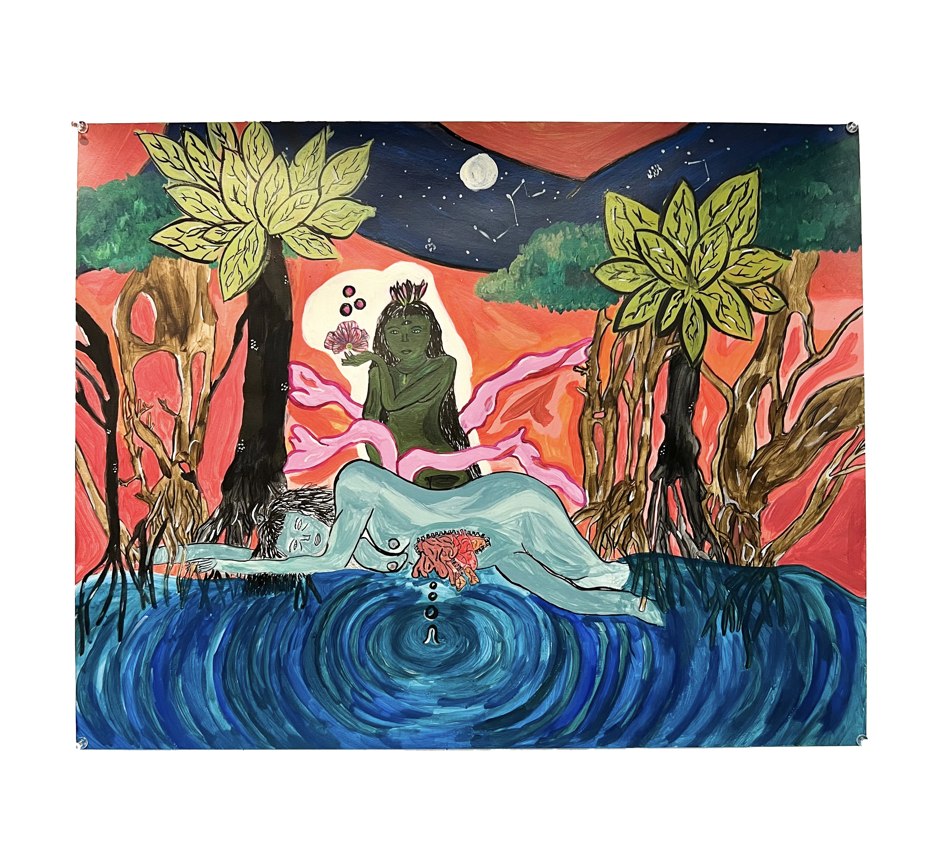 In Between Grief and Gratitude, 2022.  Acrylic and ink on paper, 19”x24”