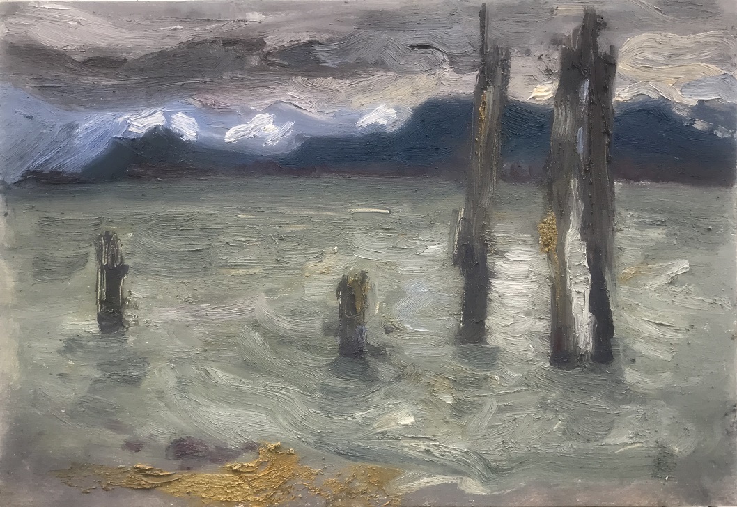 English Boom, Camano, 2020, Oil on panel, 18.75 x 14 in.