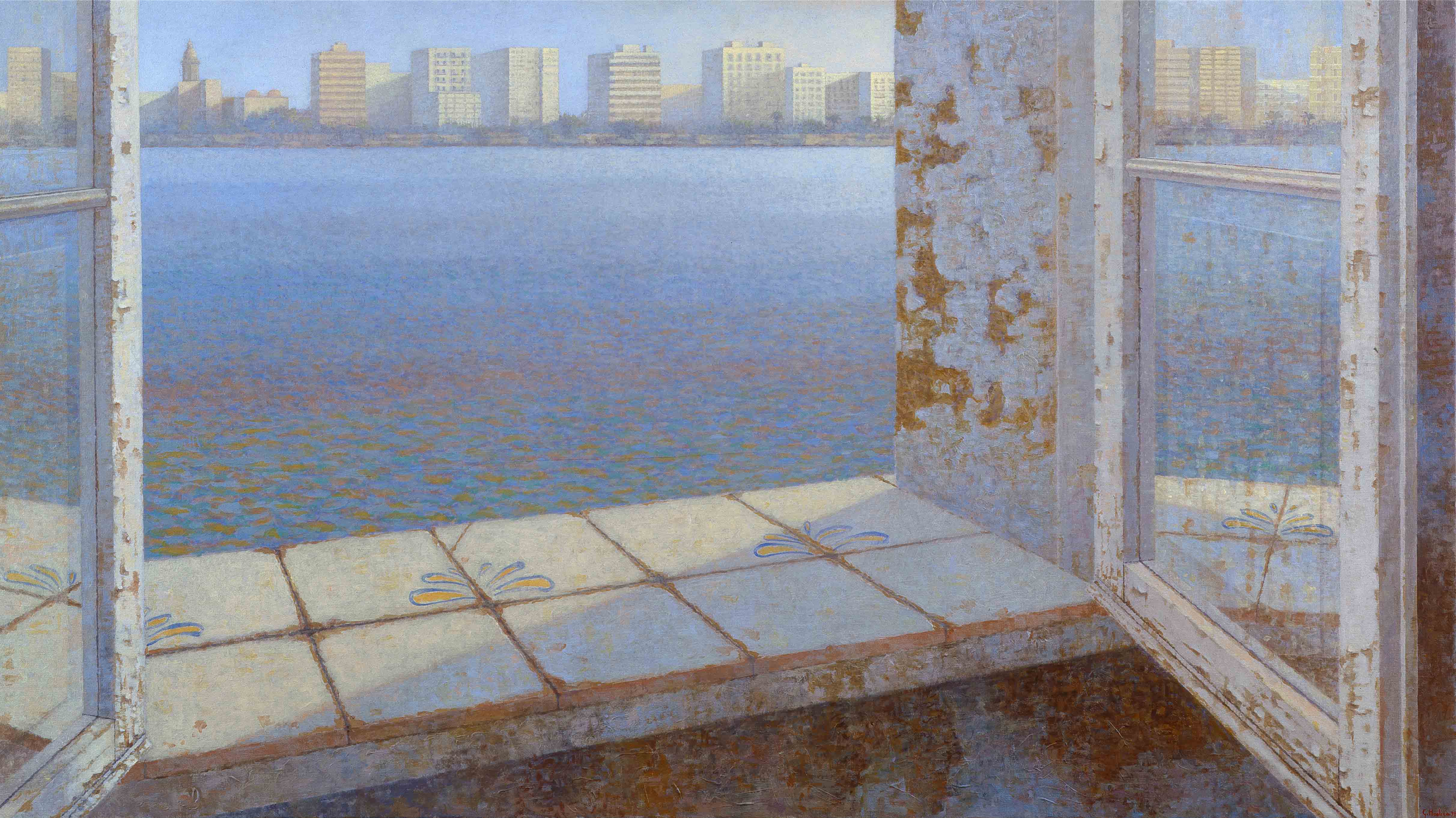 Lo sguardo circolare (la città in orizzontale), 1998, olio su tela, 100 x 180 cm