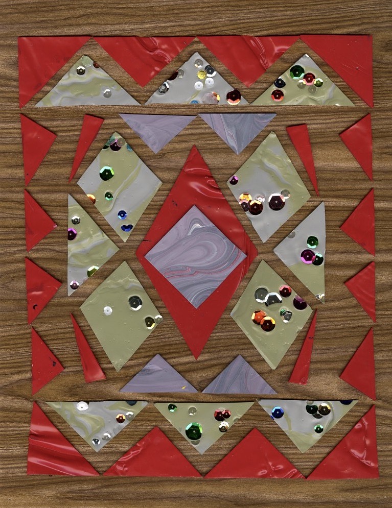 fat diamond 2022 latex paint, sequins, vinyl on paper 11” x 14”