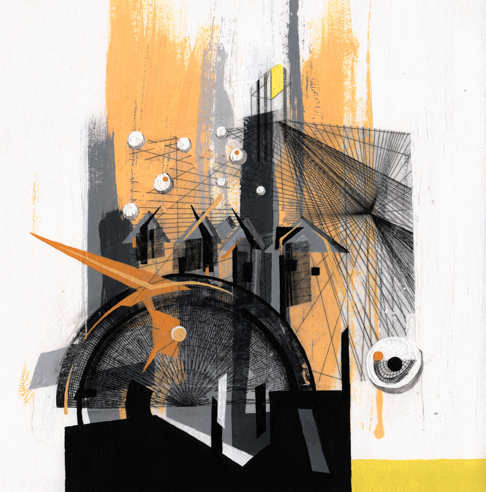 SPIEL IV  ·  mixed media on paper  ·  25 x 25 cm