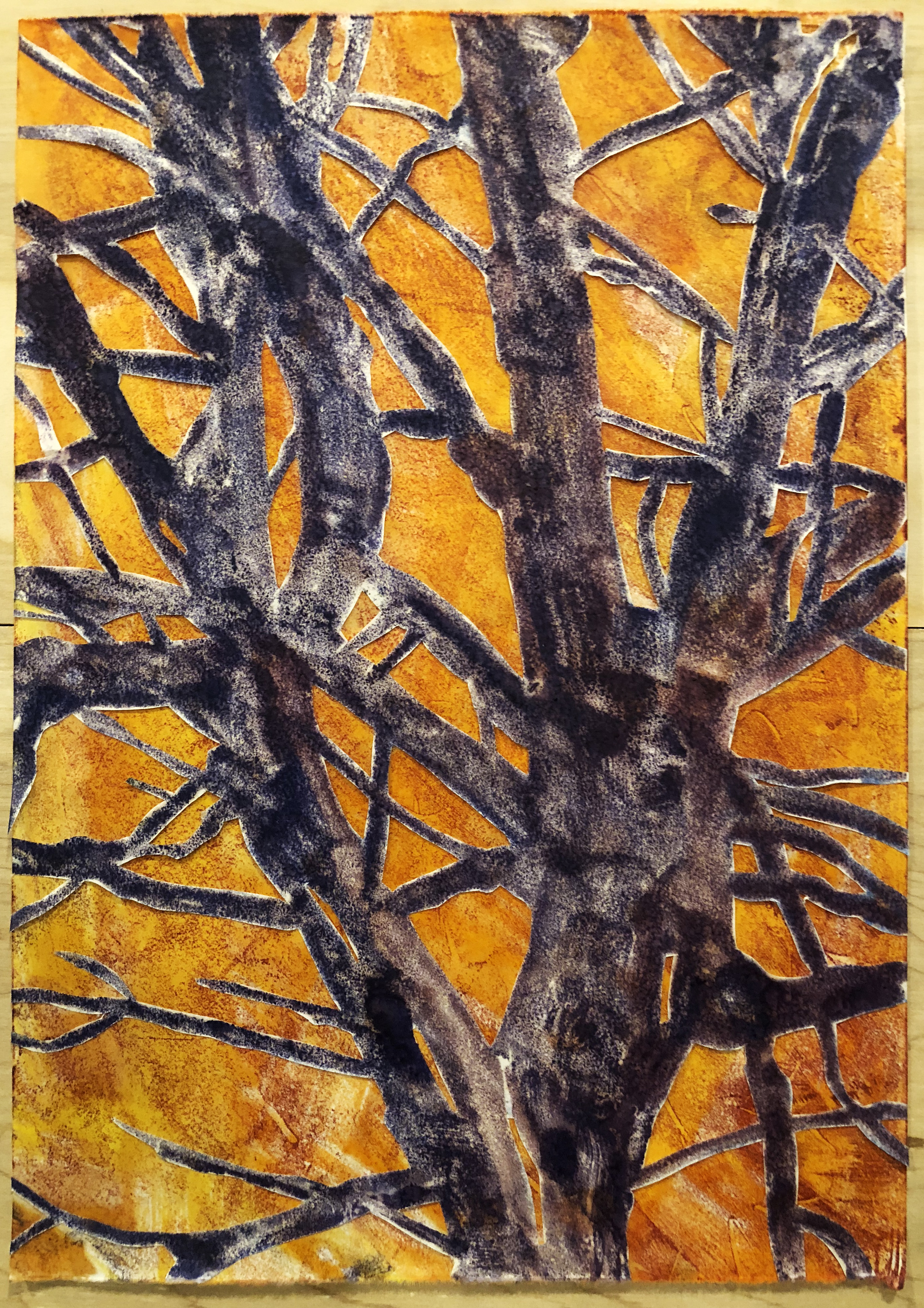 Wildfire #2. 2018. cut & layered encaustic monotypes. 16" X 11"