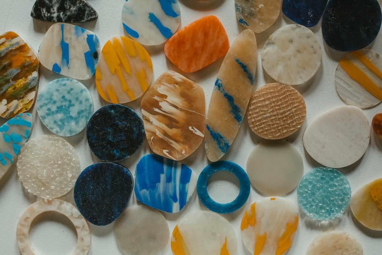 Bioplastic samples in multiple colours