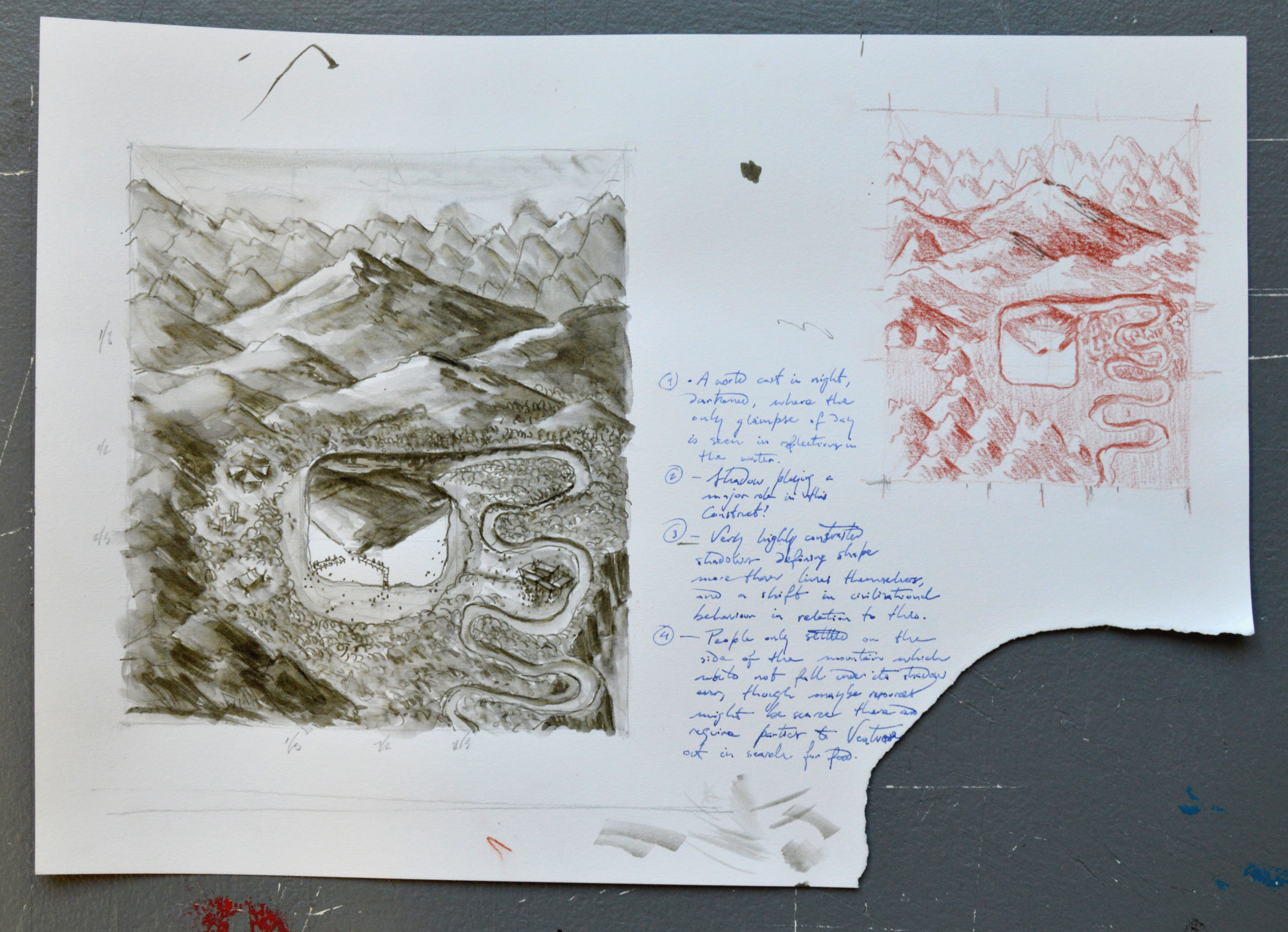 Untitled, 2020, charcoal, pen and watercolour on paper