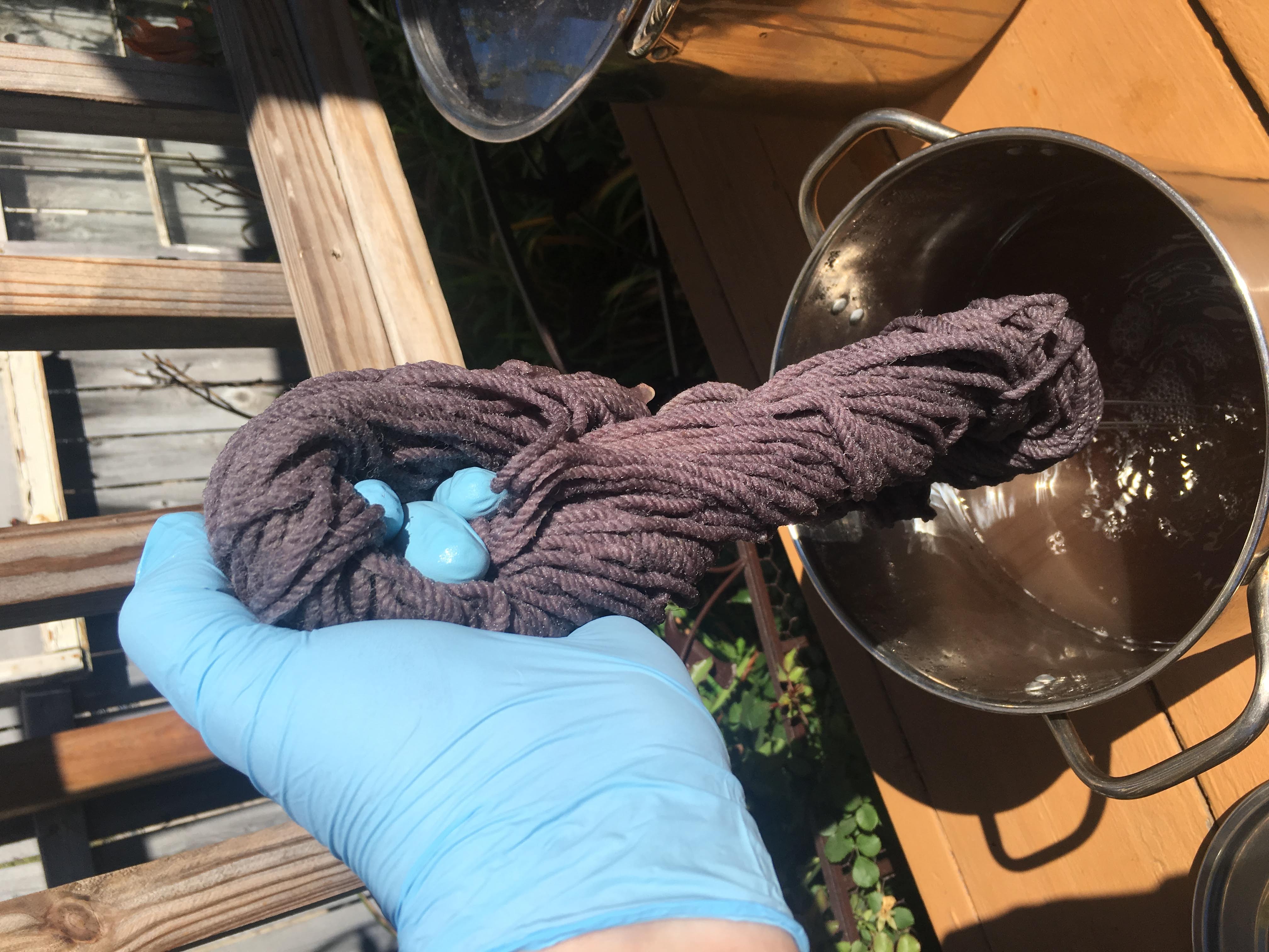 the other final product, wool yarn dyed with mushrooms. The color is purplely-pink