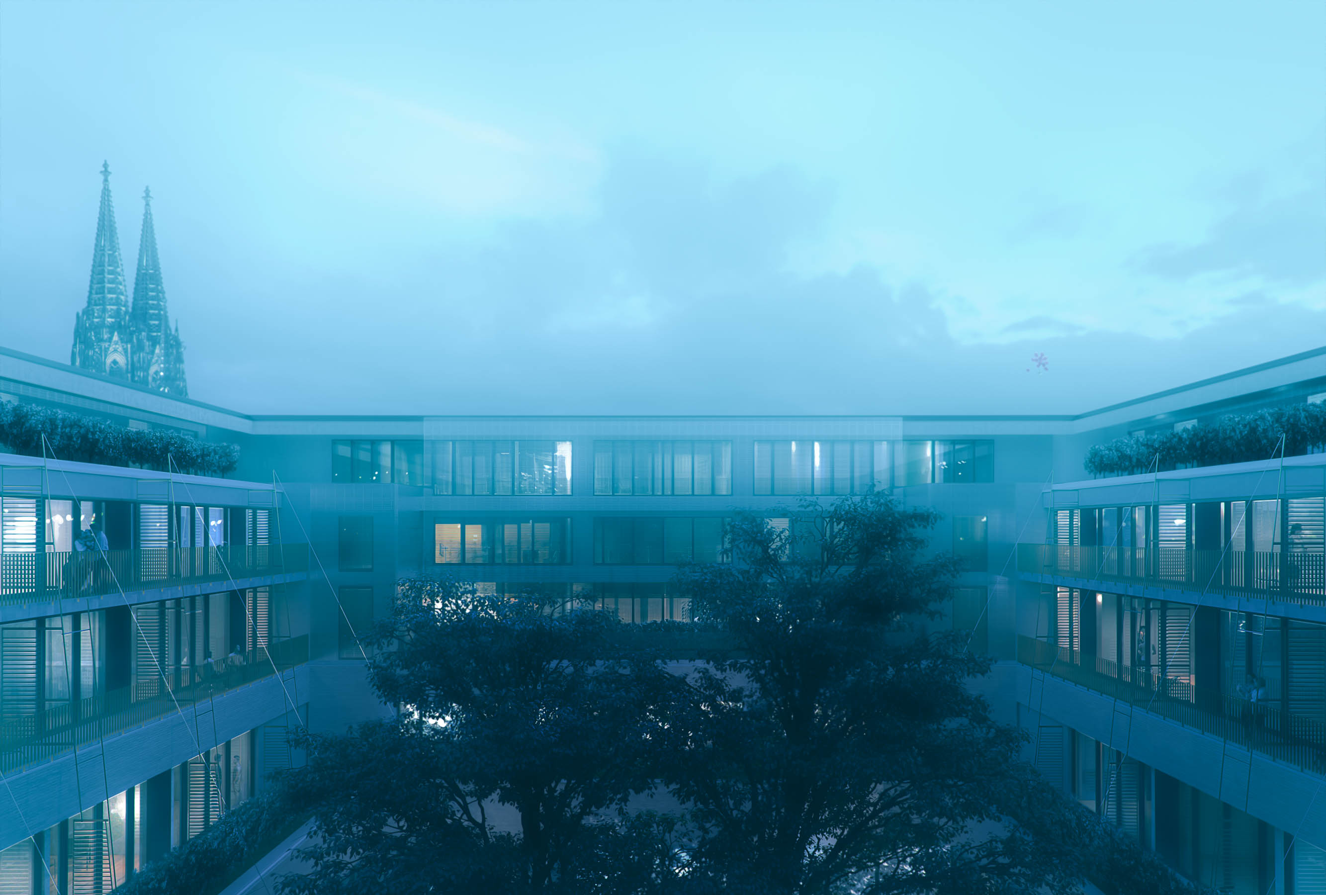 Winning visualization of a residential complex in Cologne designed by Sch&uuml;rmann Architekten.