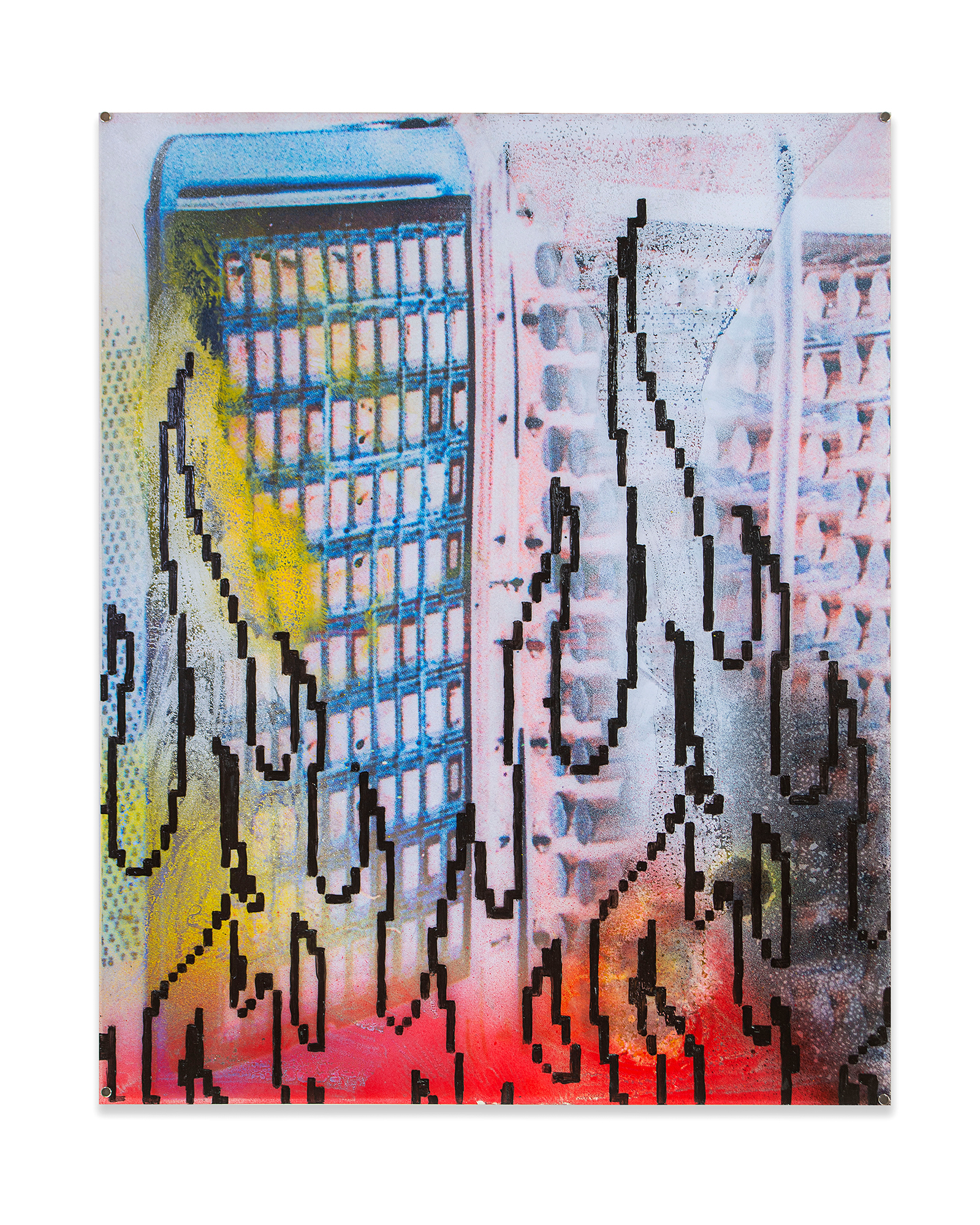 Untitled #3, 55x44cm, 2022 - fabric printing (sublimation), acetate, acrylic paint, spray paint, magnet