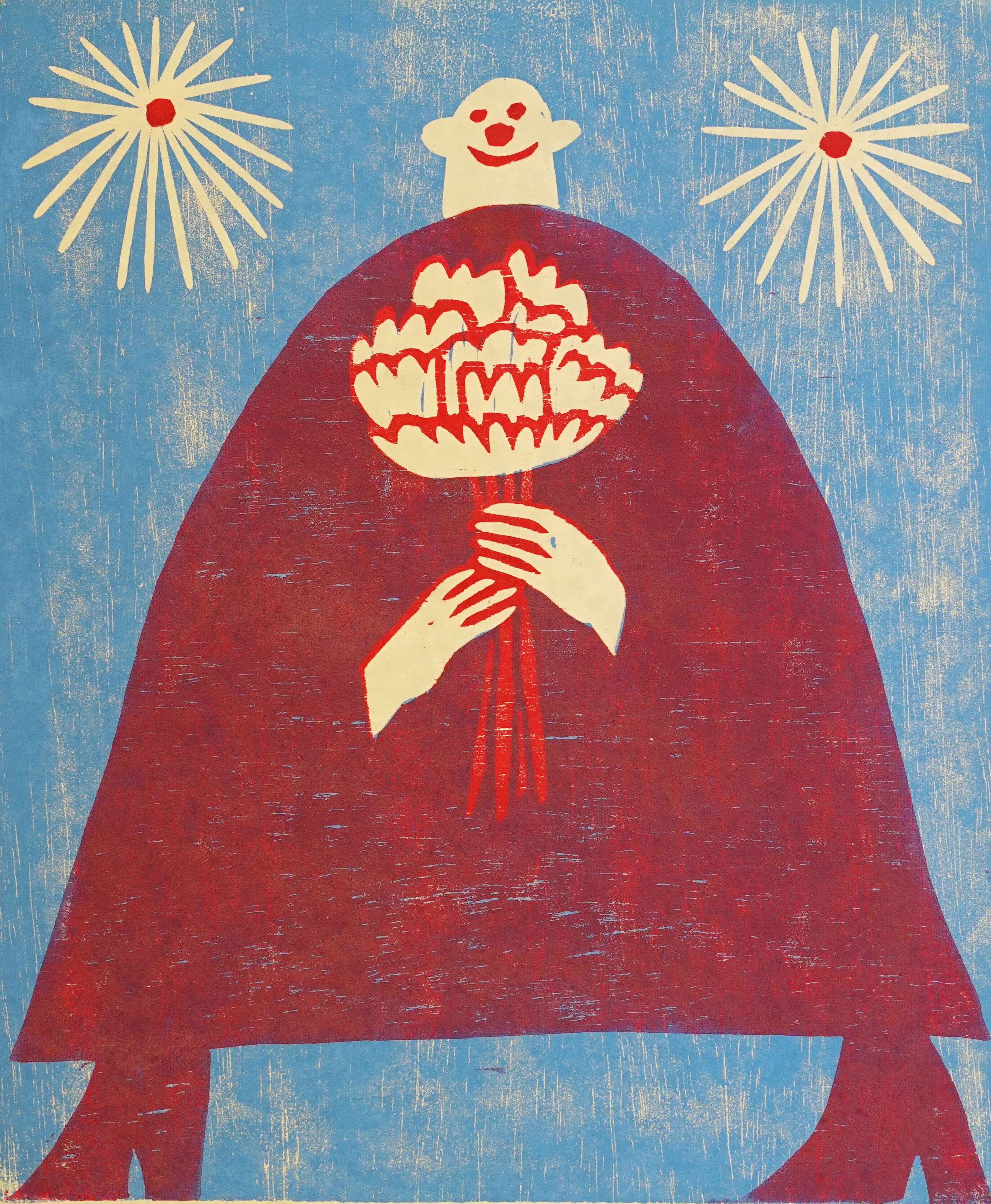 I Am On My Way To You With Love, two-layer woodcut