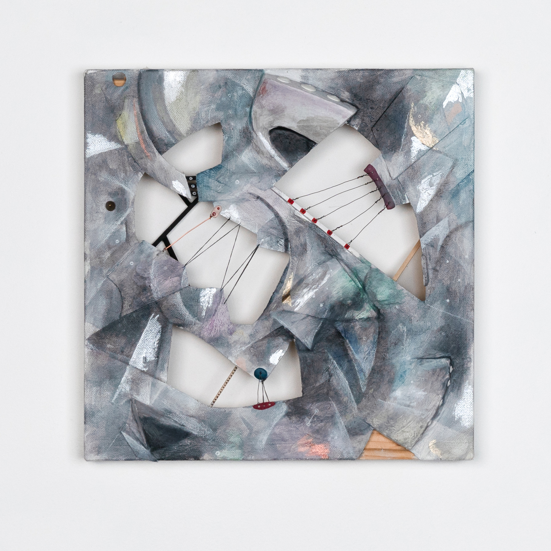 Untitled, 2023, Acrylic, charcoal, pastel, graphite, canvas, wood, epoxy resin 12 x 12 x 2.5 inches