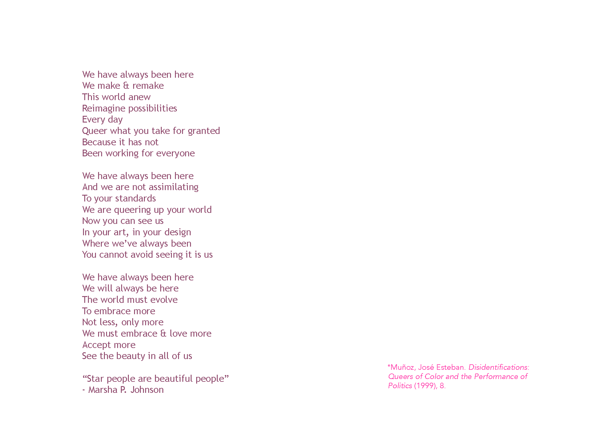 Scroll-through images of Aaminah Shakur’s poem “Water Gazing in the Glitter Mines” in magenta and Burgundy text.