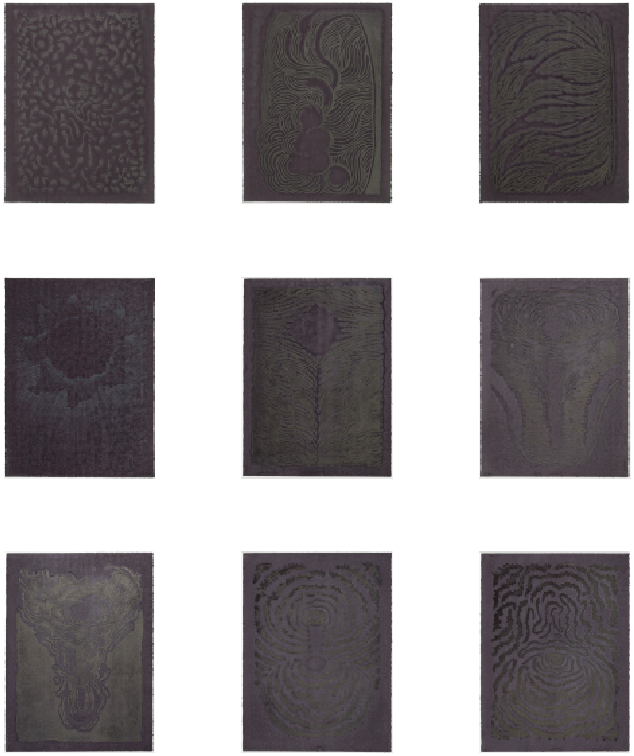 Ben Armstrong, ‘The Shape of Things to Come II’, 2006-07, linocuts printed in metallic pigment on hand-dyed paper, etched glass, 9 prints, each image 77 x 57 cm; each frame 81 x 61 cm