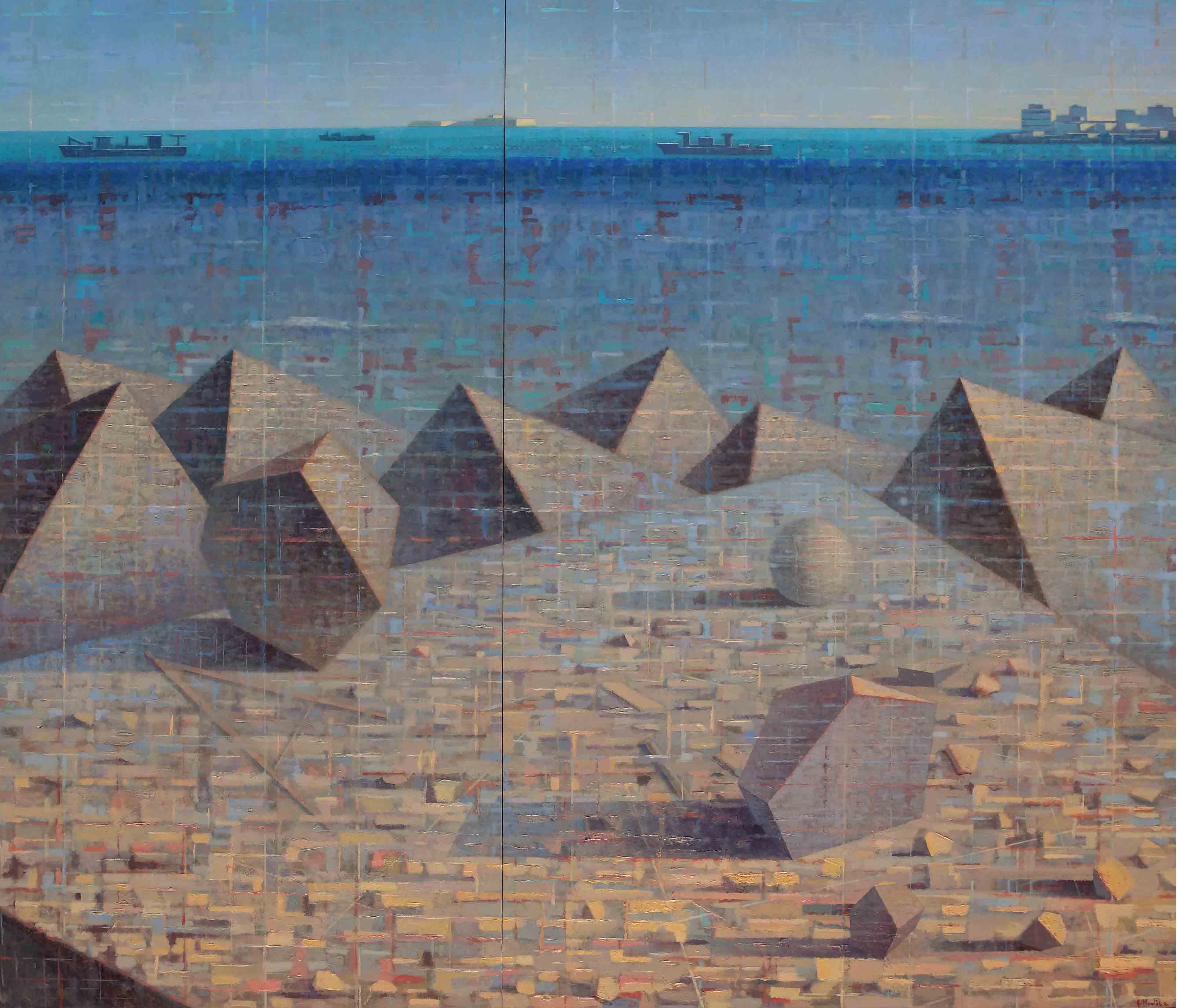 Mediterraneo-melanconia, 2011-12, olio su tavola, dittico, cm150 x 175