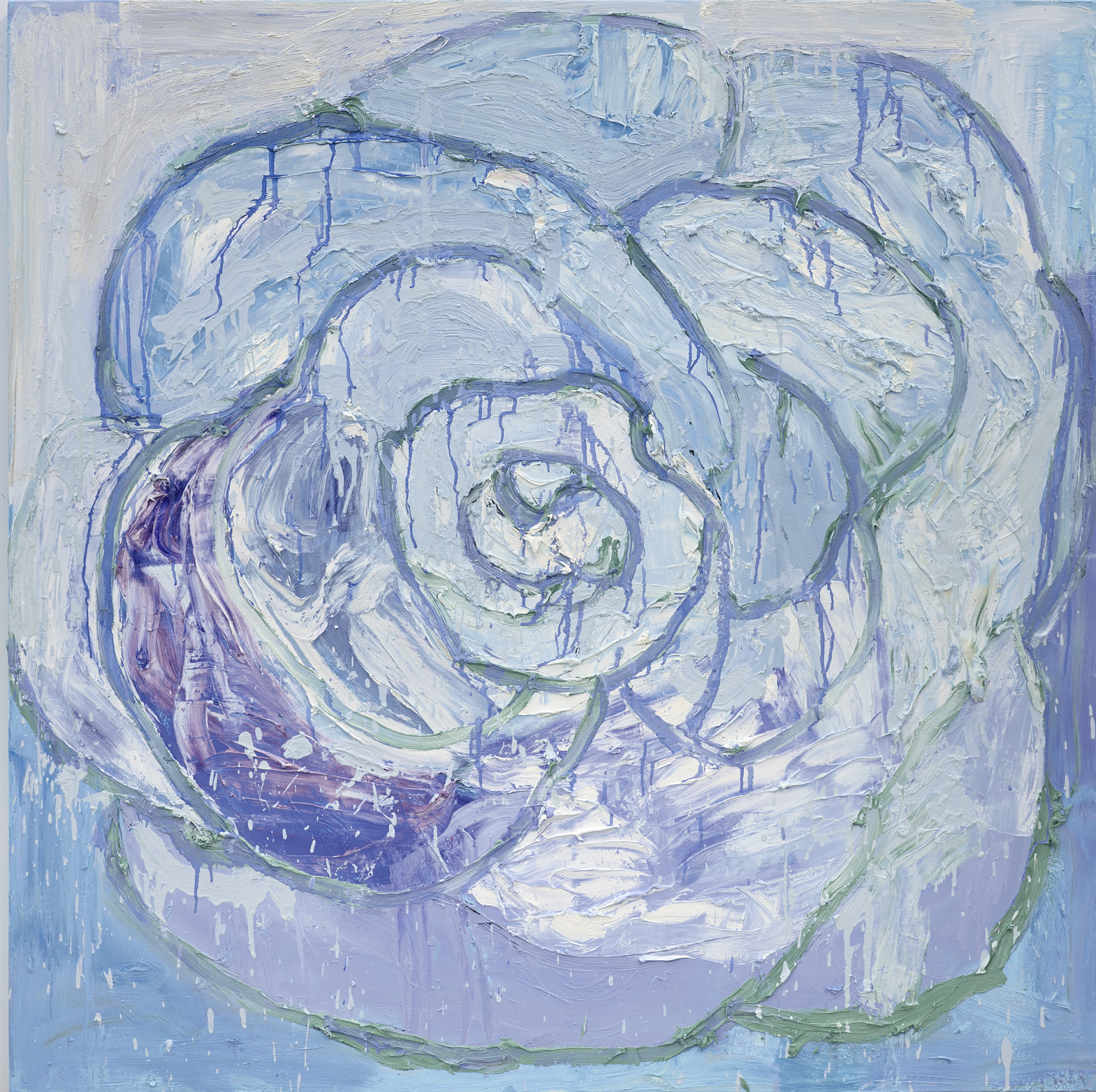 Blue Camellia, 2019, oil on canvas, 48 x 48 in