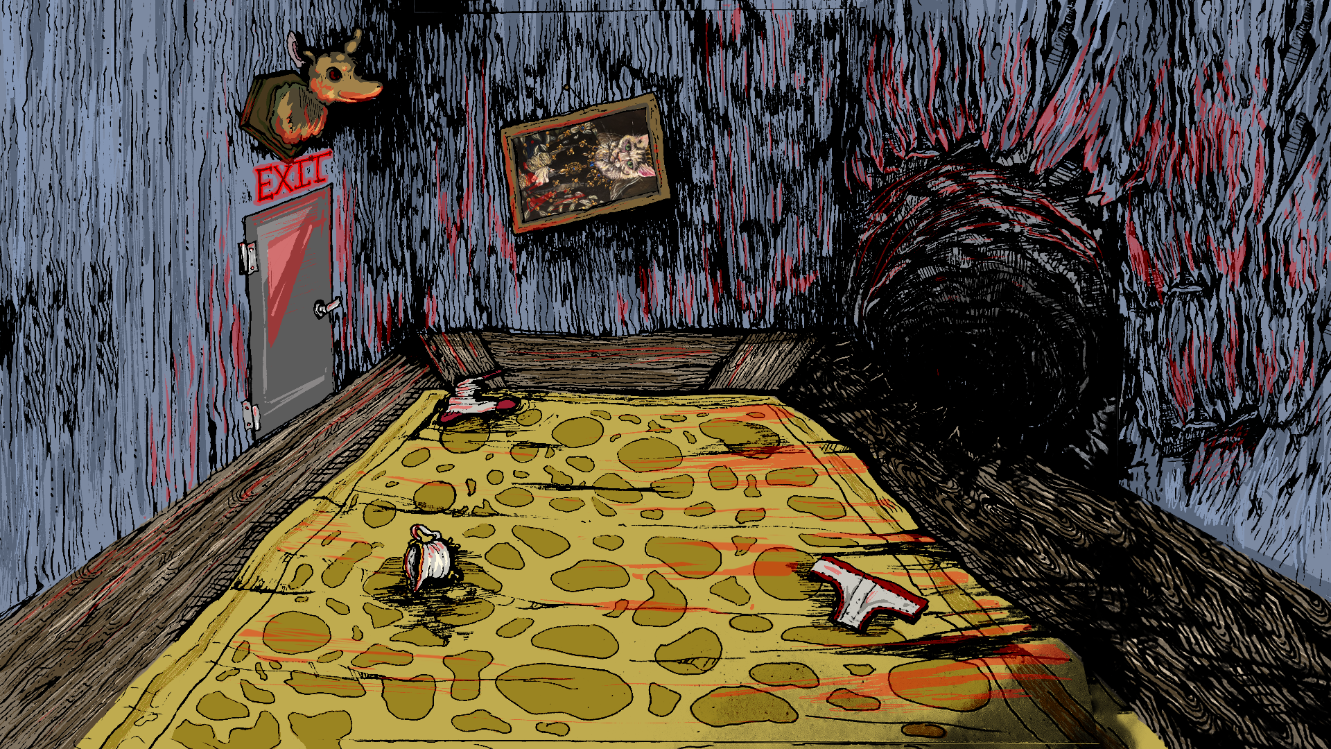 Bedroom 2 from "Rabbit Hole," Ink on Paper & Photoshop (2023)