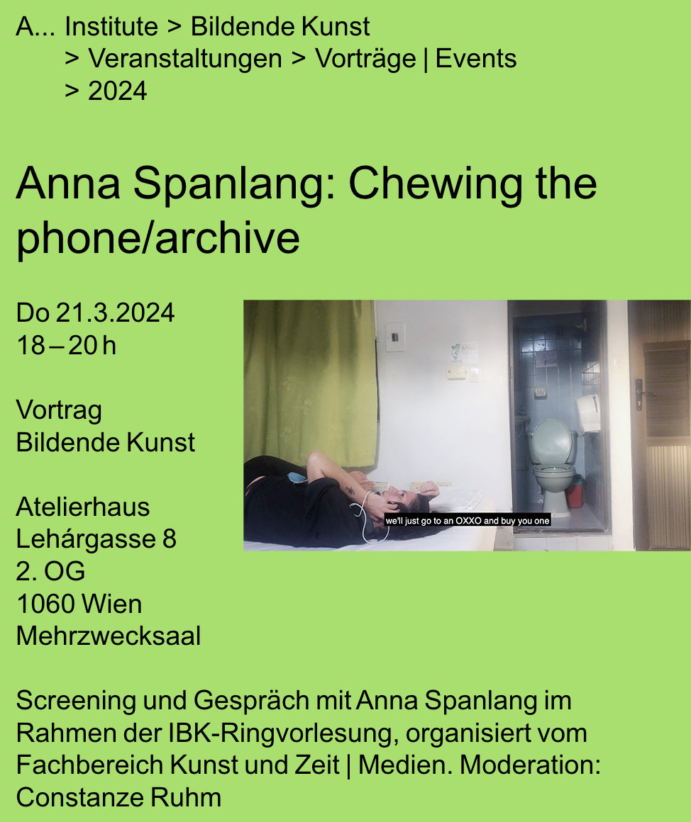 Chewing the phone/archive - Lecture at Academy of Fine Arts Vienna March 21st 6-8pm // MZS Lehargasse 6-8