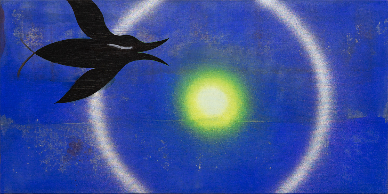 Hearing the Sound (Bird), 2025 Acrylic, pigment, aluminium powder and aquarellable pencil on linen 60 x 130 cm