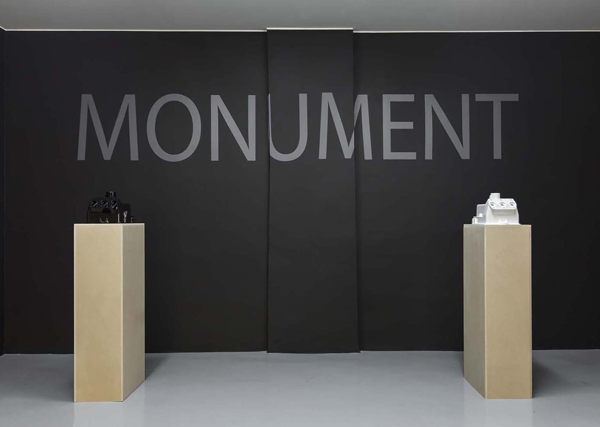 MONUMENT (broken)2017adhesive letters, powder coated steel, pedestalsdimensions variable
