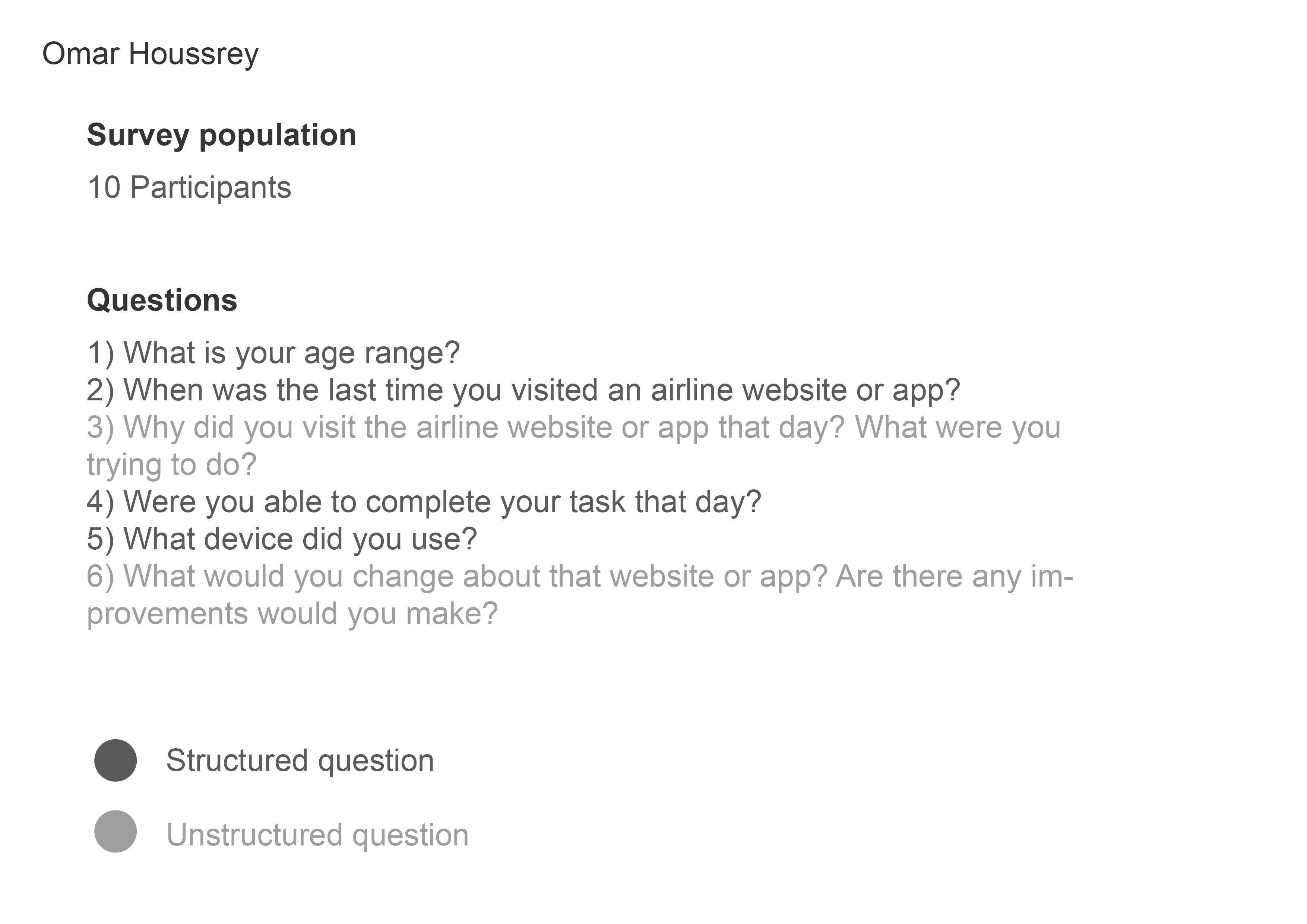 Screenshots from online survey and results