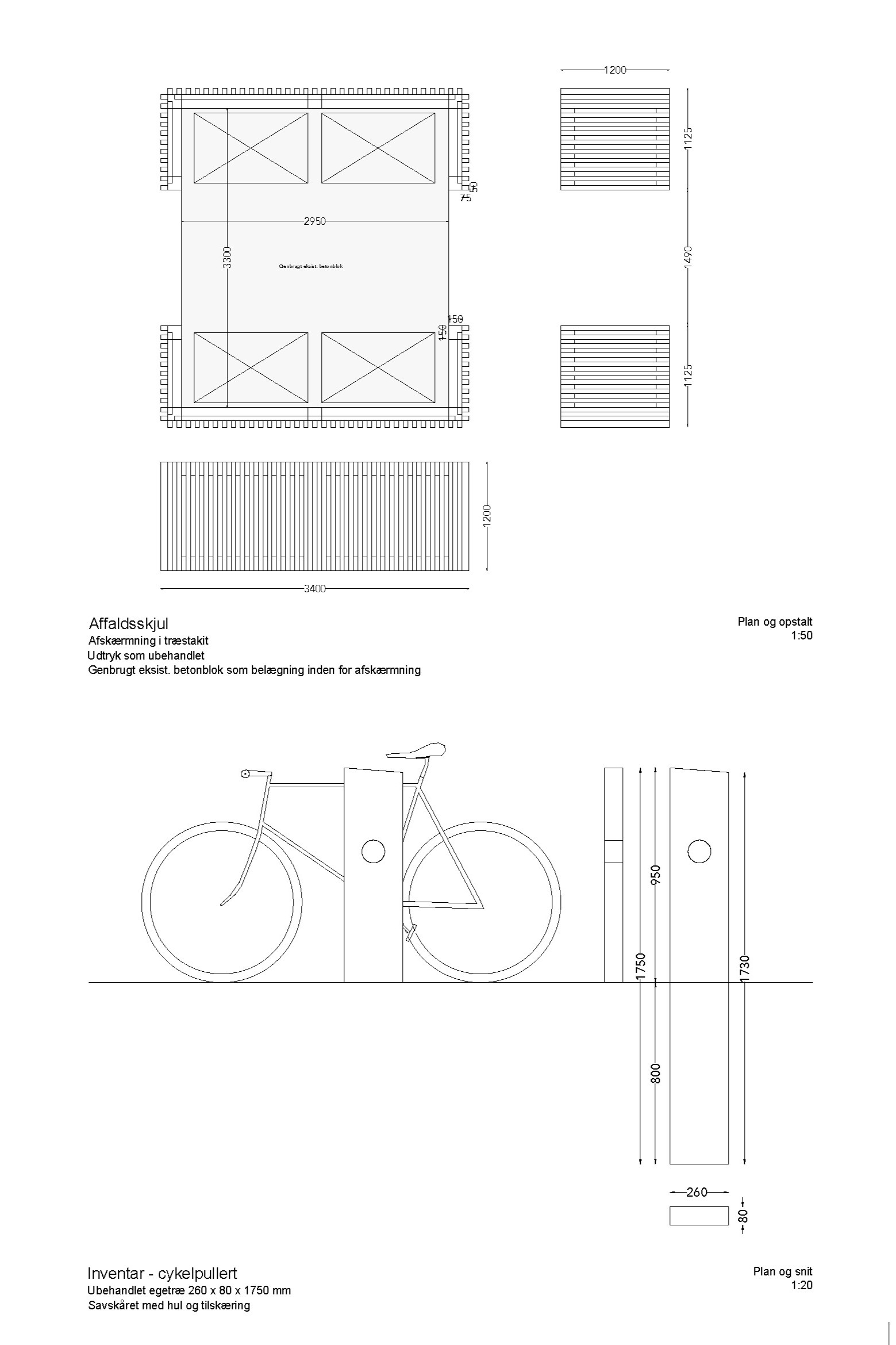 Affaldsskjul og cykelpullert
