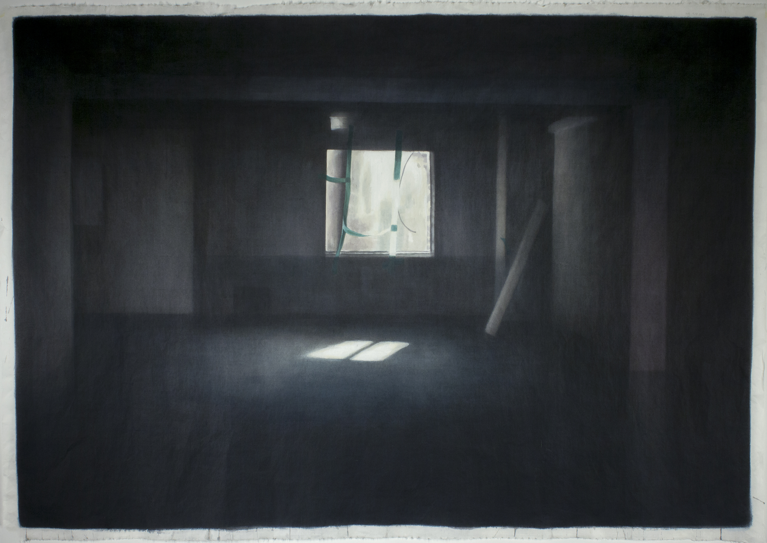 양유연, 우리는 무엇을 바라보고 있었을까, 2016. 순지에 아크릴릭. 146 x 208 cm (57.5 x 81.9 in). Courtesy the artist and Stephen Friedman Gallery