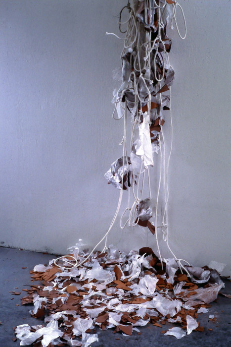 untitled (installation view), clay, rope, paper
