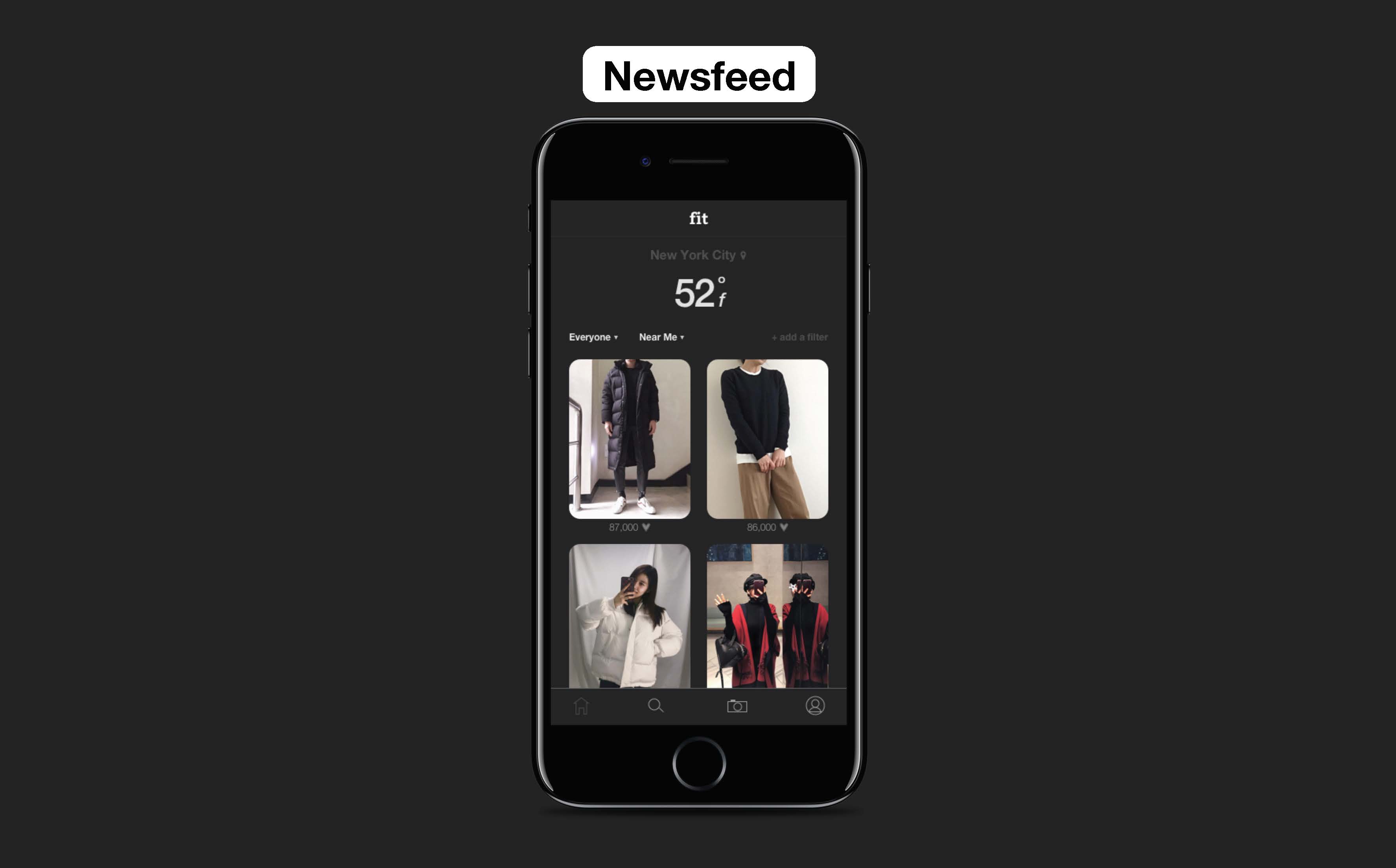 Newsfeed shows posts by people closeby and your local temperature