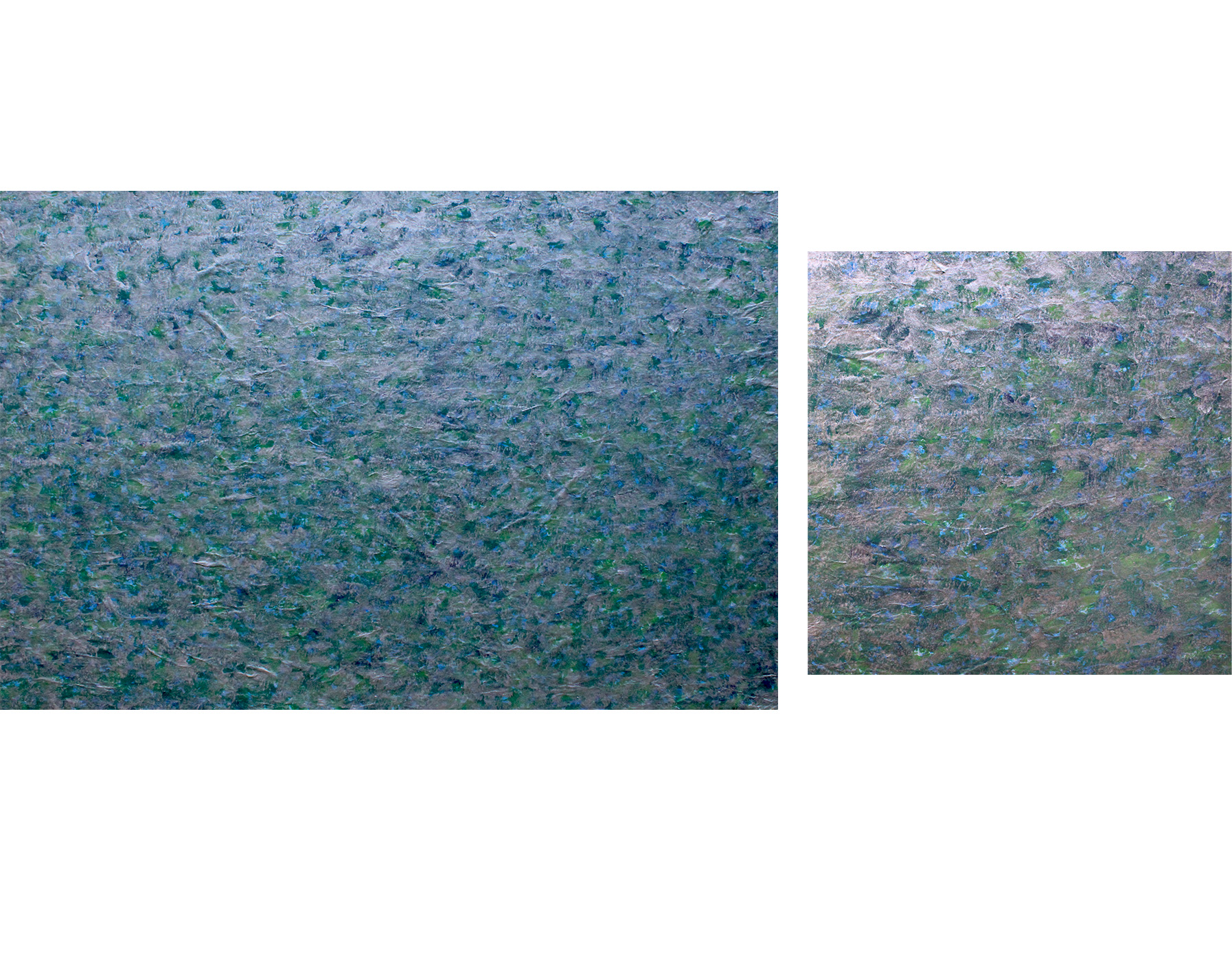 Sans Titre, Acrylique sur papier froiss&eacute;, 86x126,5 cm  et d&eacute;tail.