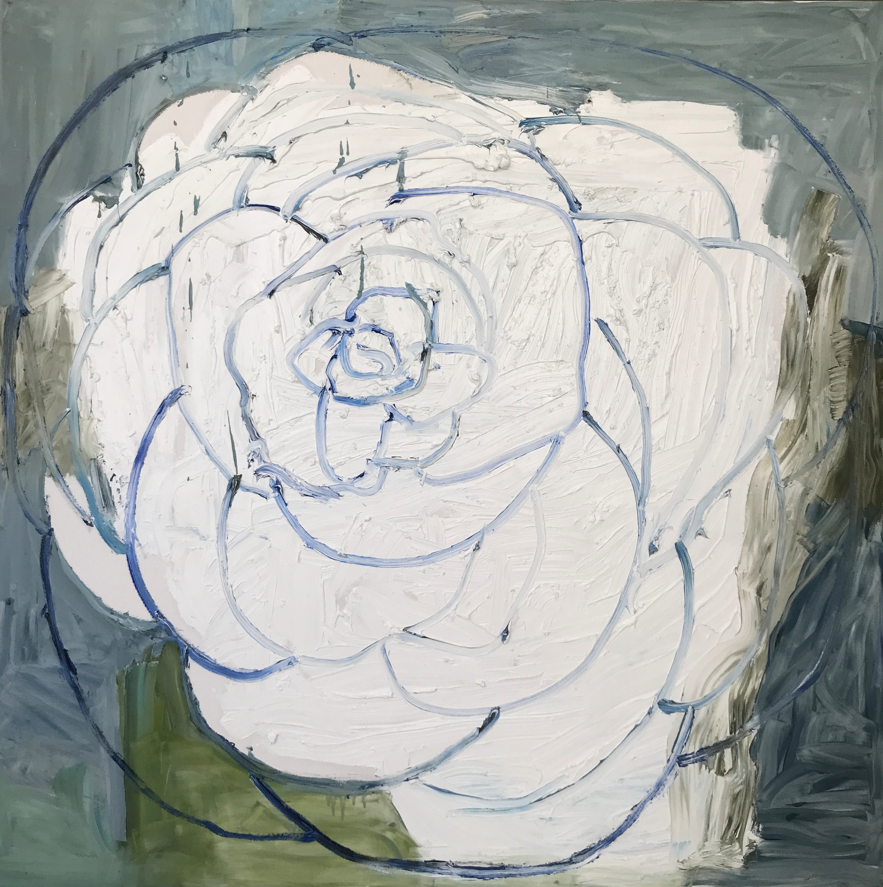 Last Camellia, 2021, Oil on canvas, 48"x48"in