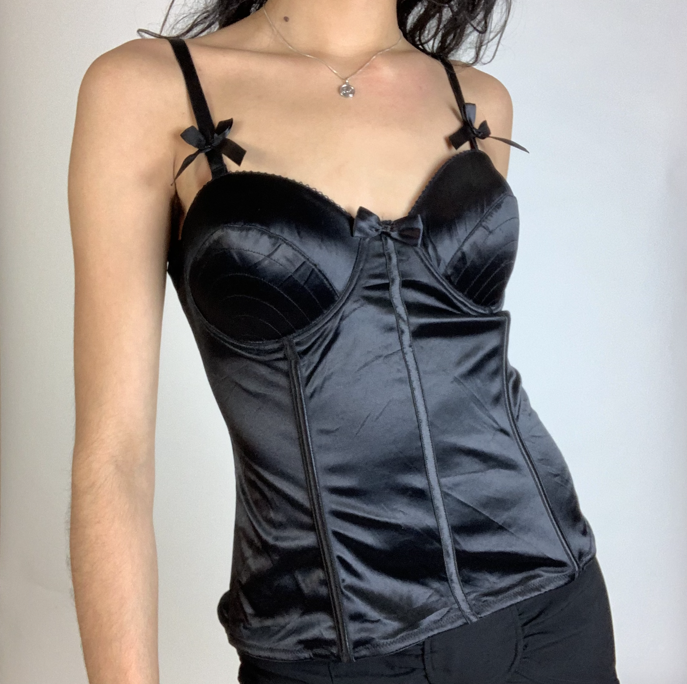 90s Black Bustier Corset Top - 𝓈𝑜𝓁𝒹