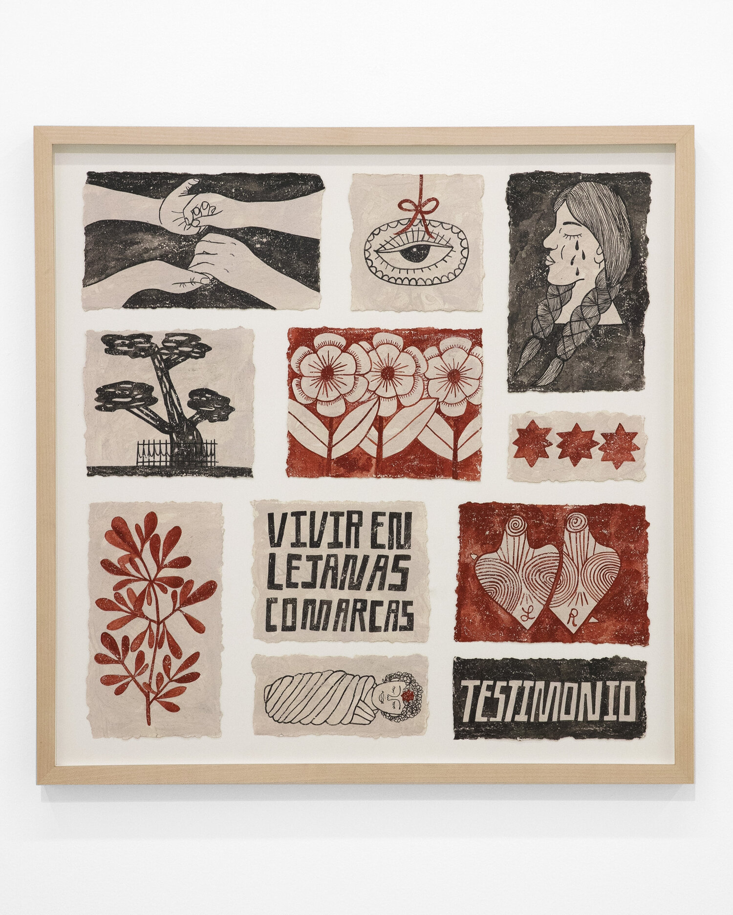 "Mi testimonio", clay slip and vinyl paint on paper, 26.5" x 26.5", 2021