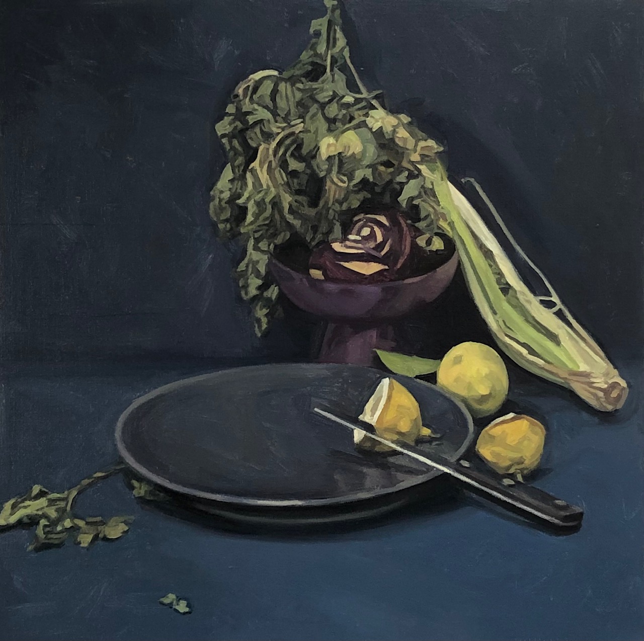 Fin de partie, huile sur toile, 80x80 cm, 2023