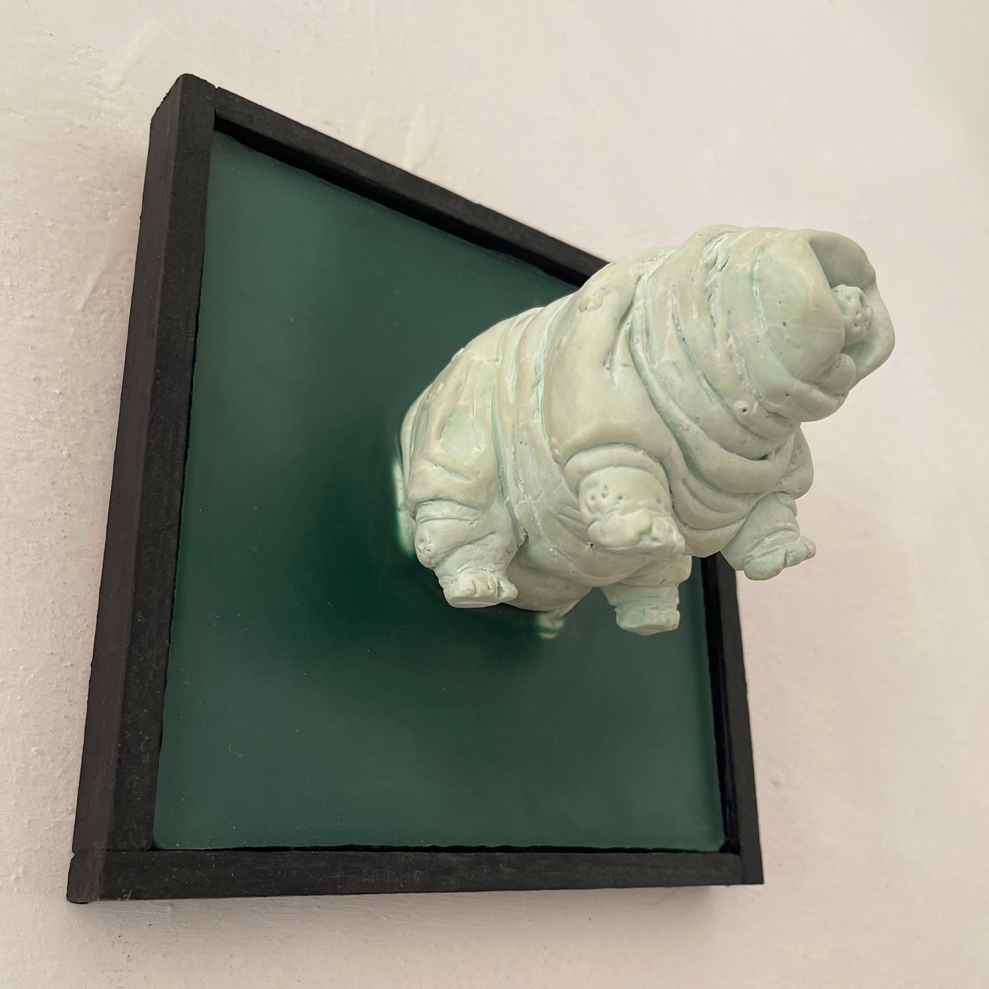 Framed Tardy, jesmonite, wax, wood, 19 x 19 x 14 cm